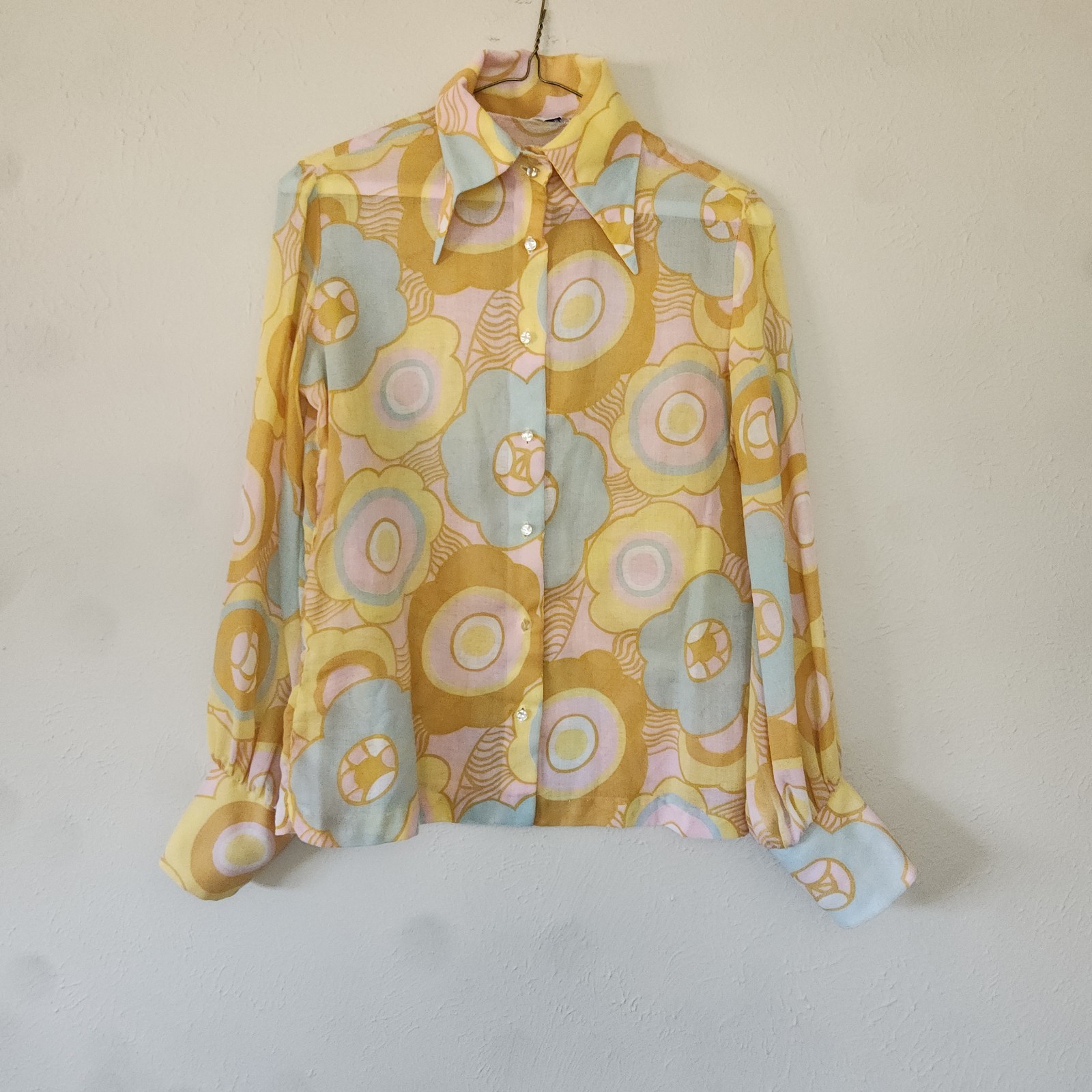 Vintage, Cotton Silk Blend 1970&rsquo;s Button Down Long Sleeve Sheer Collared Shirt
