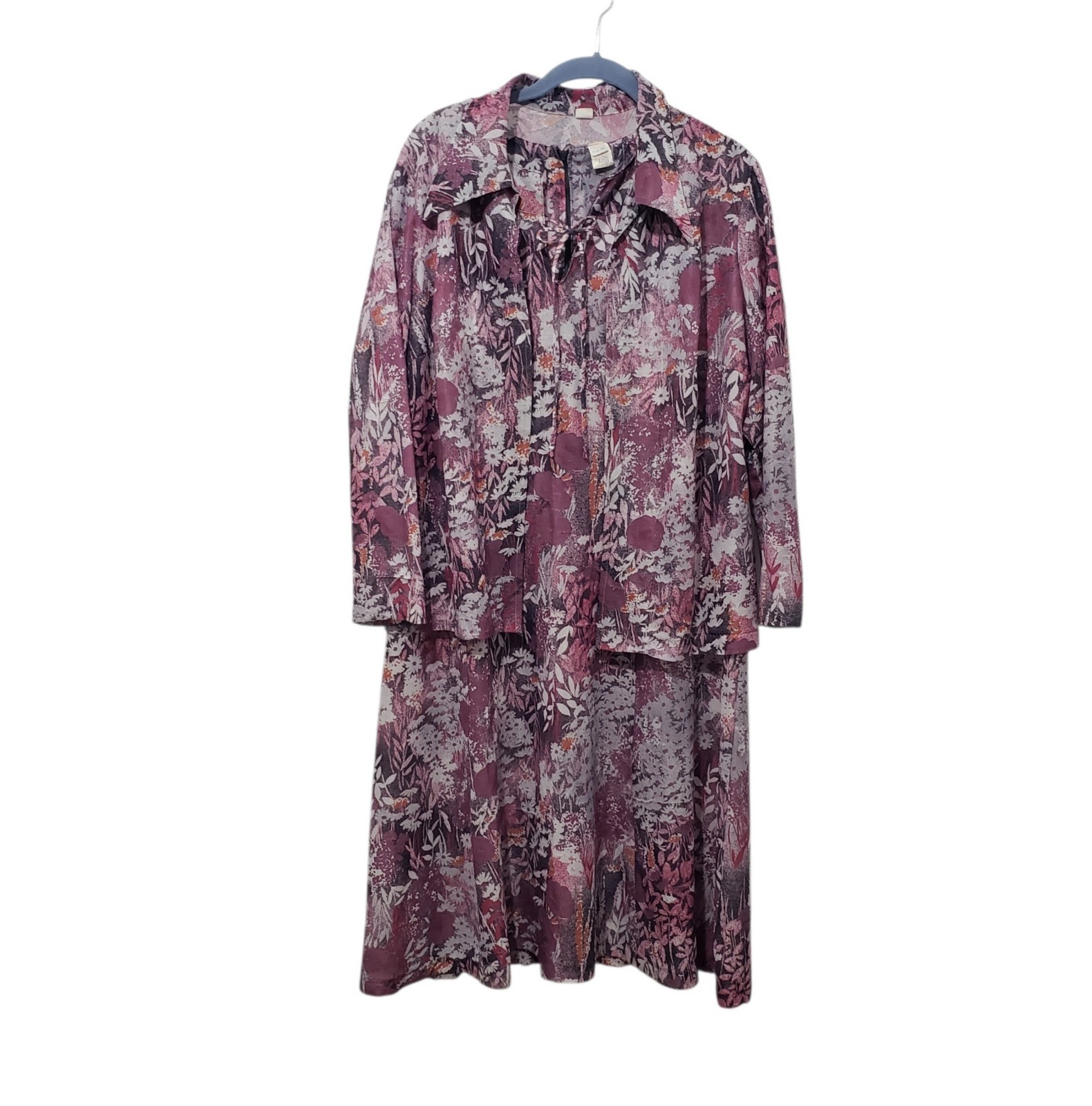 VTG 70&rsquo;s Floral Print Two-Piece Dress Set – Mauve Pink | XXL 22 1/2