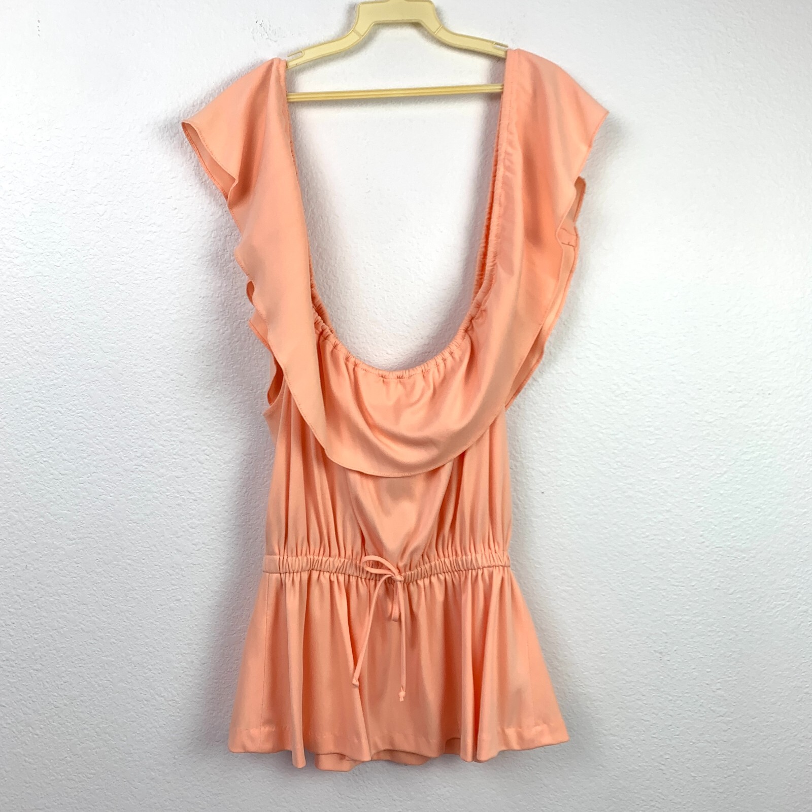 Vintage Peach Hippy Boho Off Shoulder Two-Piece Shirt Skirt Dress Outfit Size 18