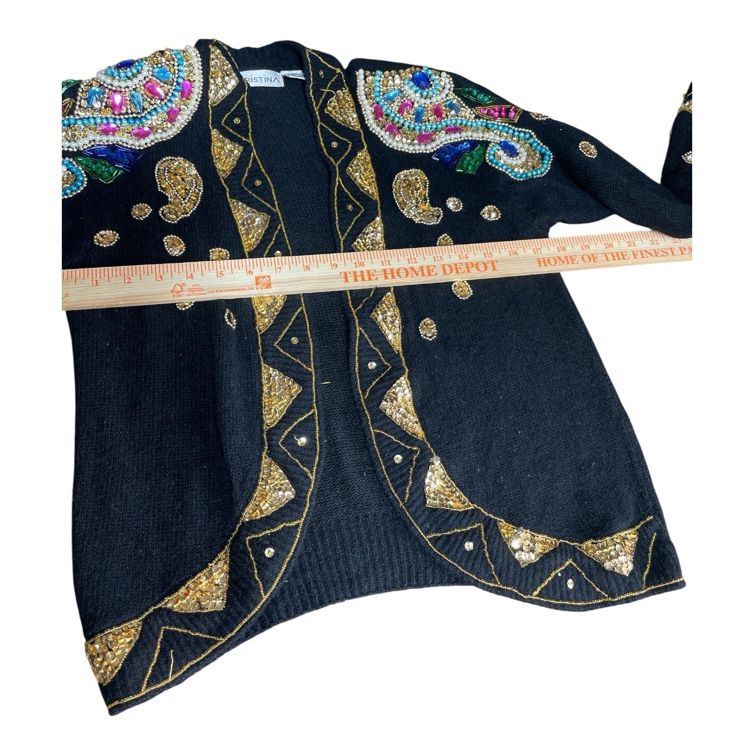 Cristina Vintage Sweater Sequins Beaded Silk Nylon Angora Mardi Gras