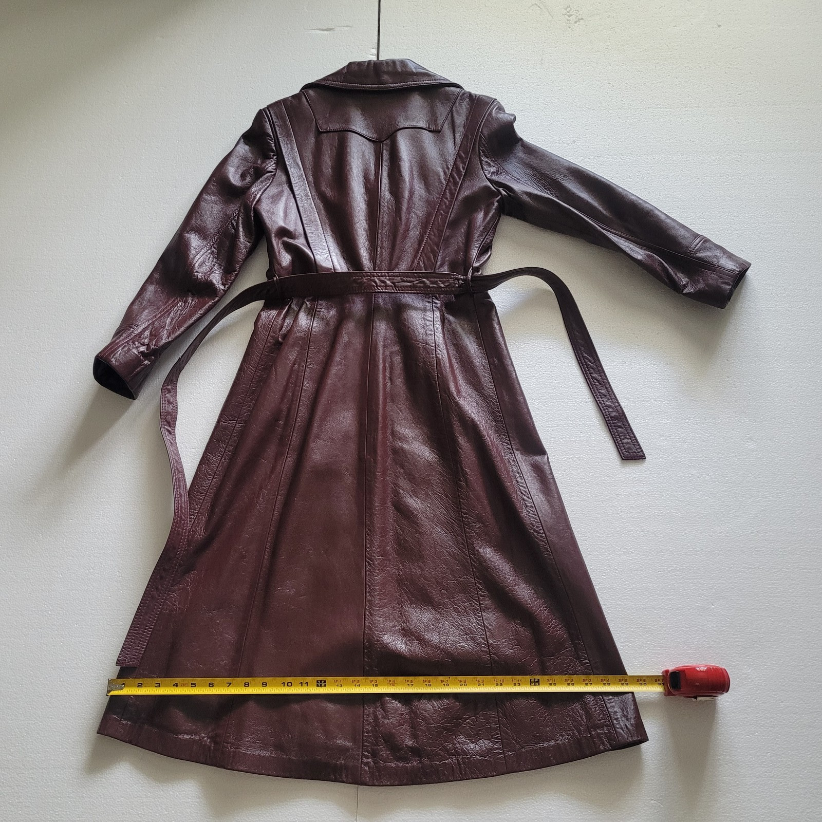 Long Lined Leather Vintage Coat by Winners Circle Fashions, Women&rsquo;s Small Belted