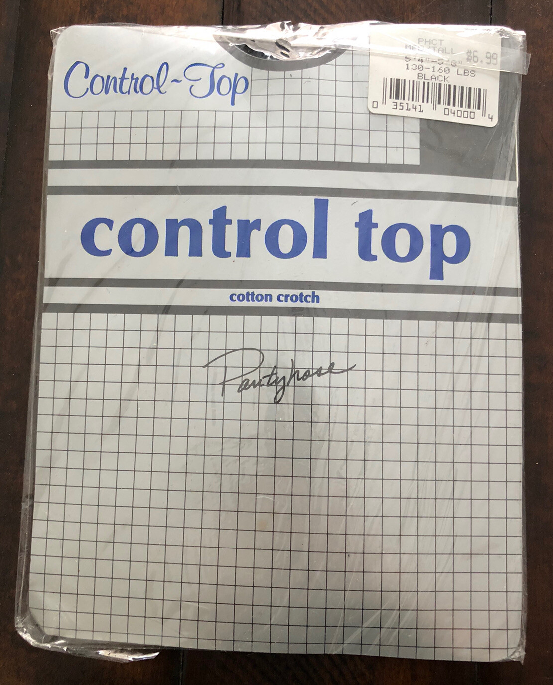 Vintage Control Top Pantyhose Medium Tall Black Cotton Crotch Tummy Control USA