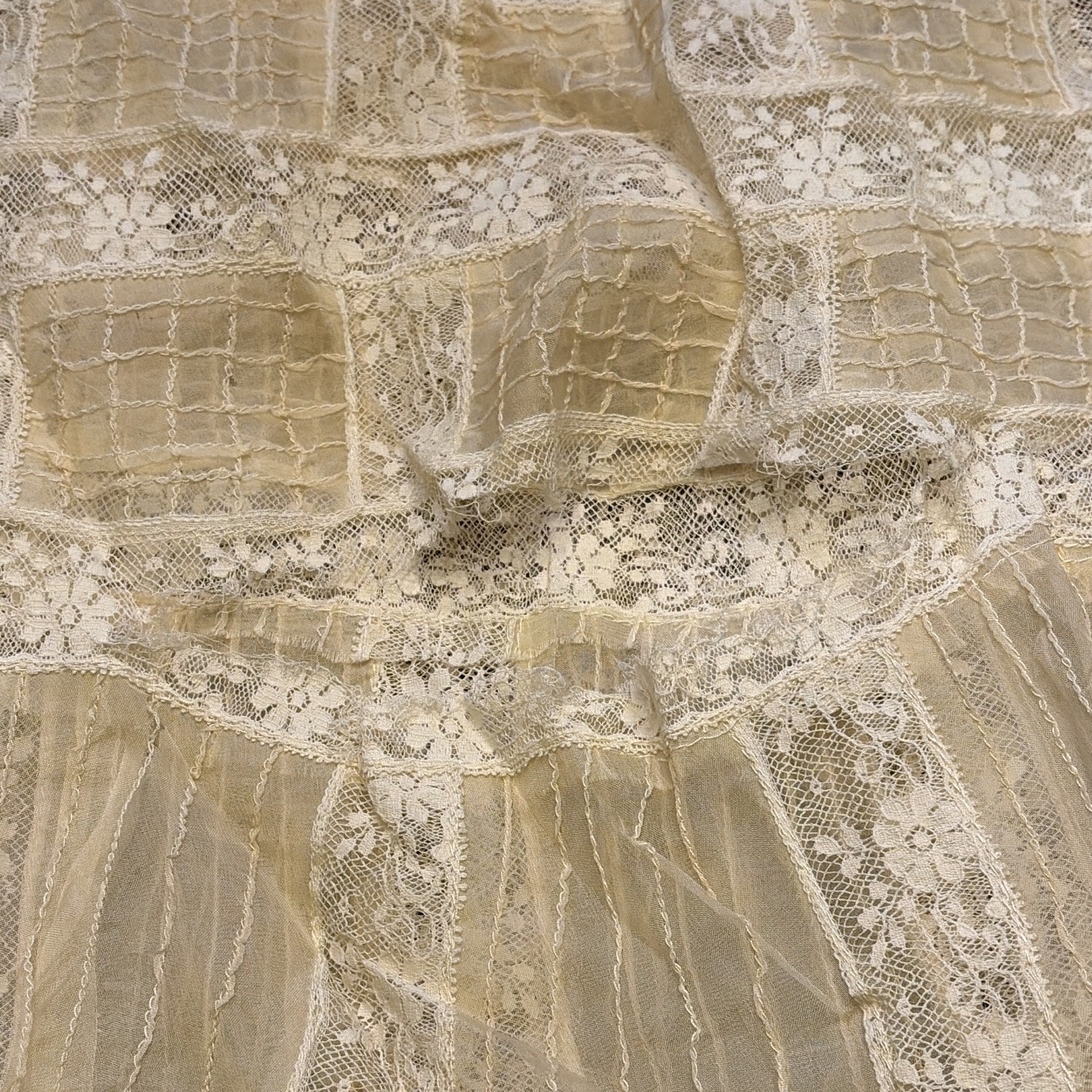Vintage Silk Sheer Lace Petticoat Slip Skirt Layered Lace Trim Ivory/Material