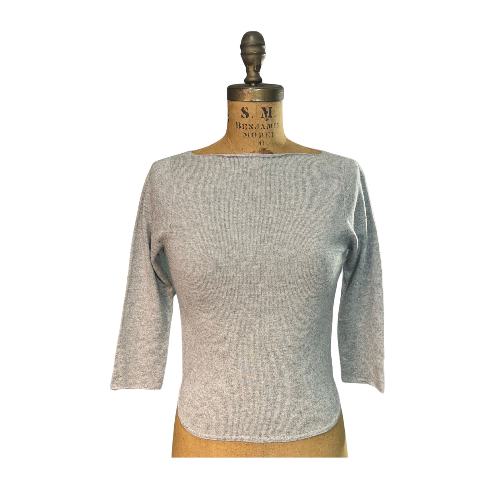 PRINTEMPS *Mint Condition* Vintage S Grey Silk Cashmere Boatneck Knit Top -1990s