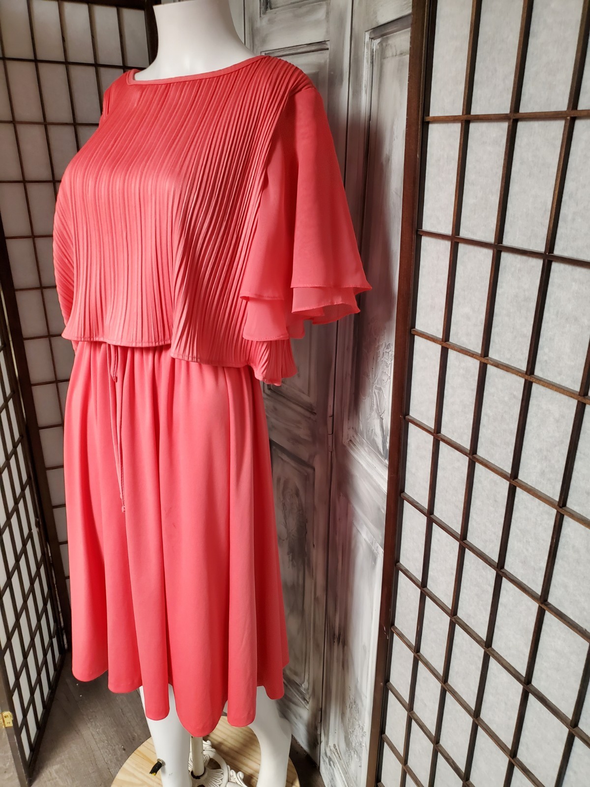 M vtg 70s Jen-Jen New York chiffon Flutter Cape Sleeve Soul Train Disco Dress