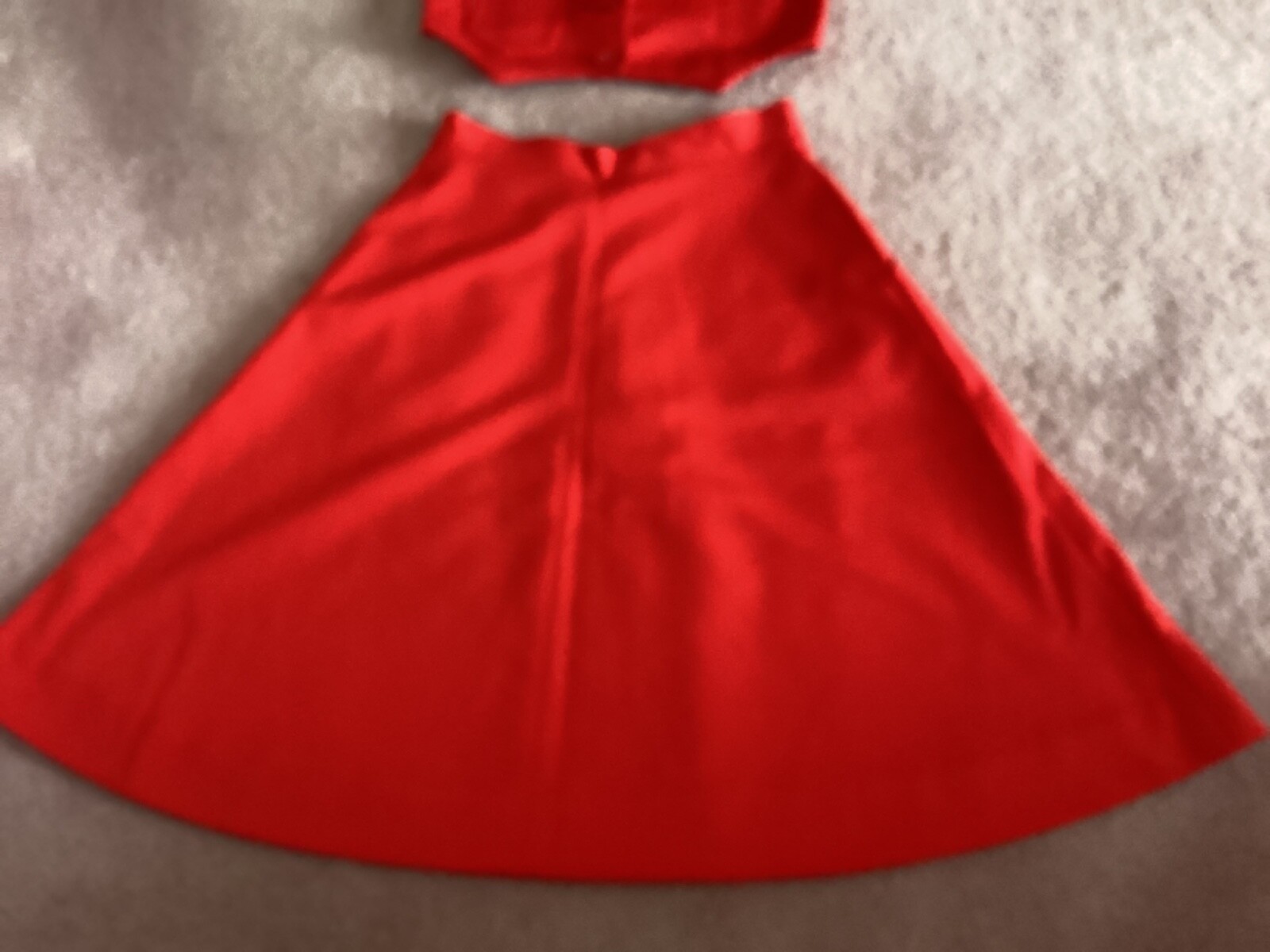 Vtg 70s Double Knit Polyester Vest & Skirt Set Red Handmade
