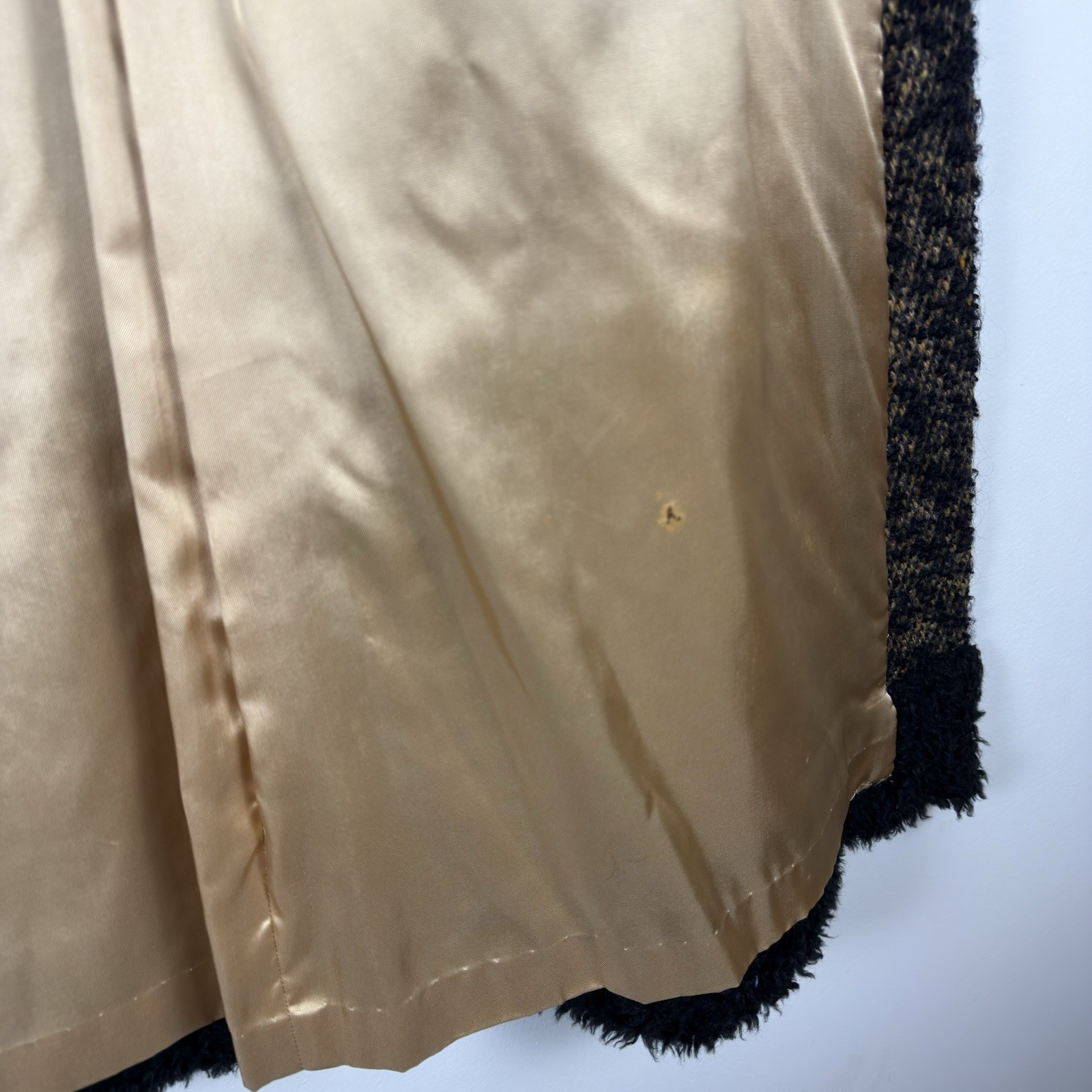 VTG 1960s Custom Made Wool Tweed Double Breasted Coat Womens Small Black Tan NYC