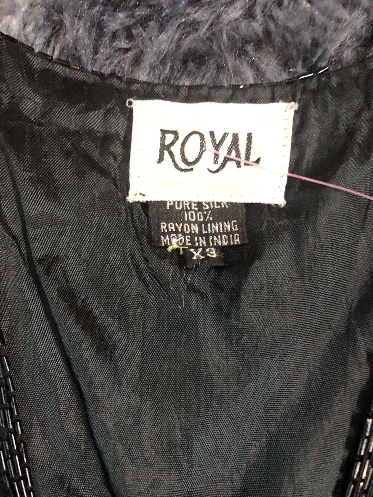Vintage “Royal” Black Silk Sequined Sleeveless Jacket/Duster~XXL