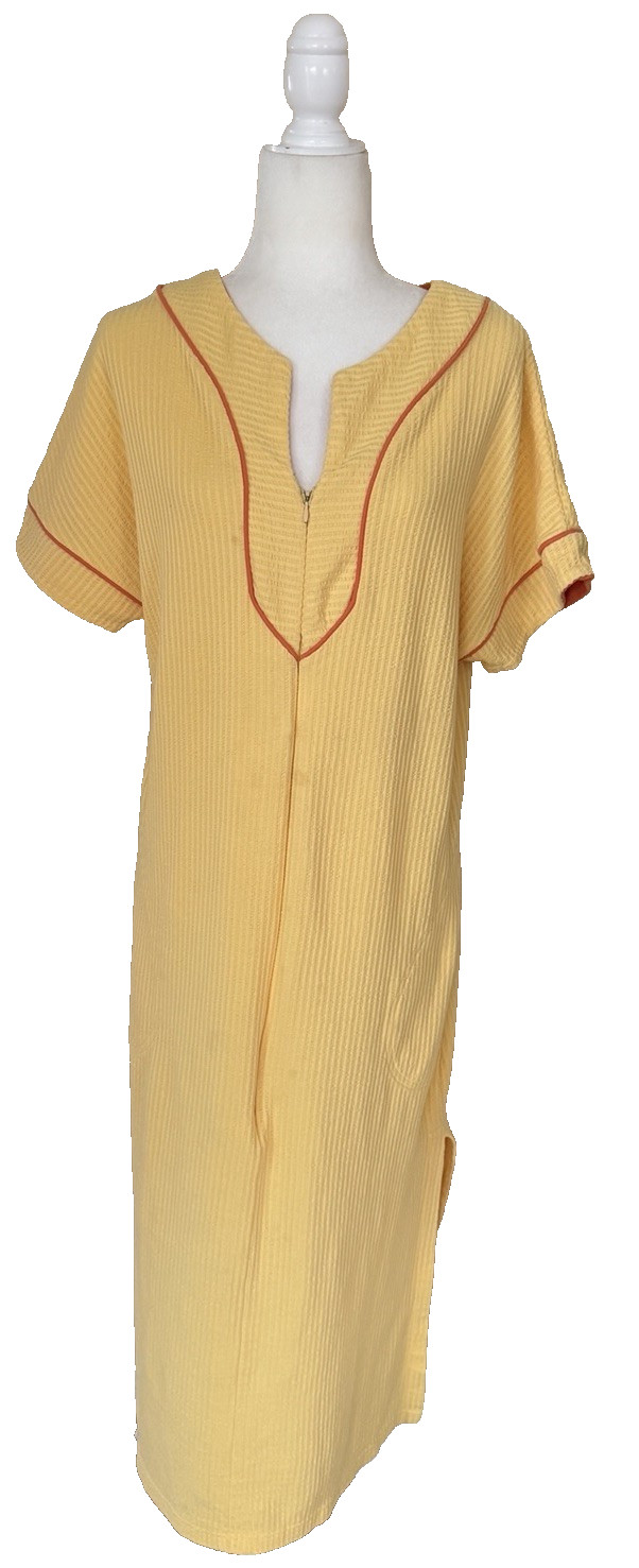 Vintage 70s Lounger Robe Kaftan Caftan Swim Cover Up Zip Front Pockets Size Med