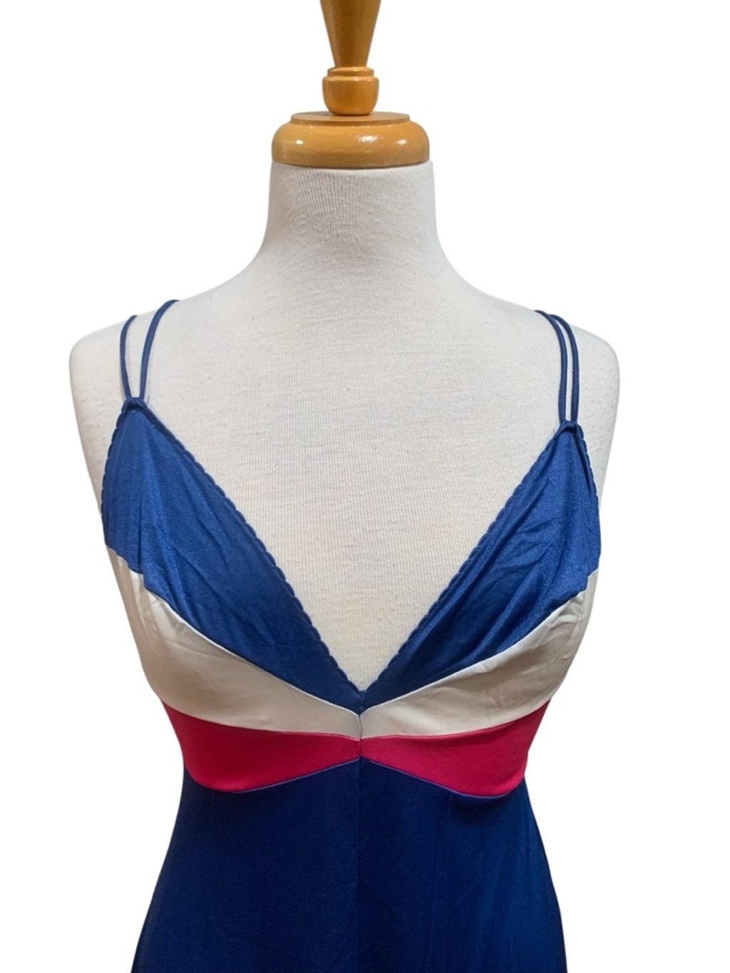 Vntg 70’s Vassarette vneck spaghetti strap maxi Chemise & Slip S Blue Pink