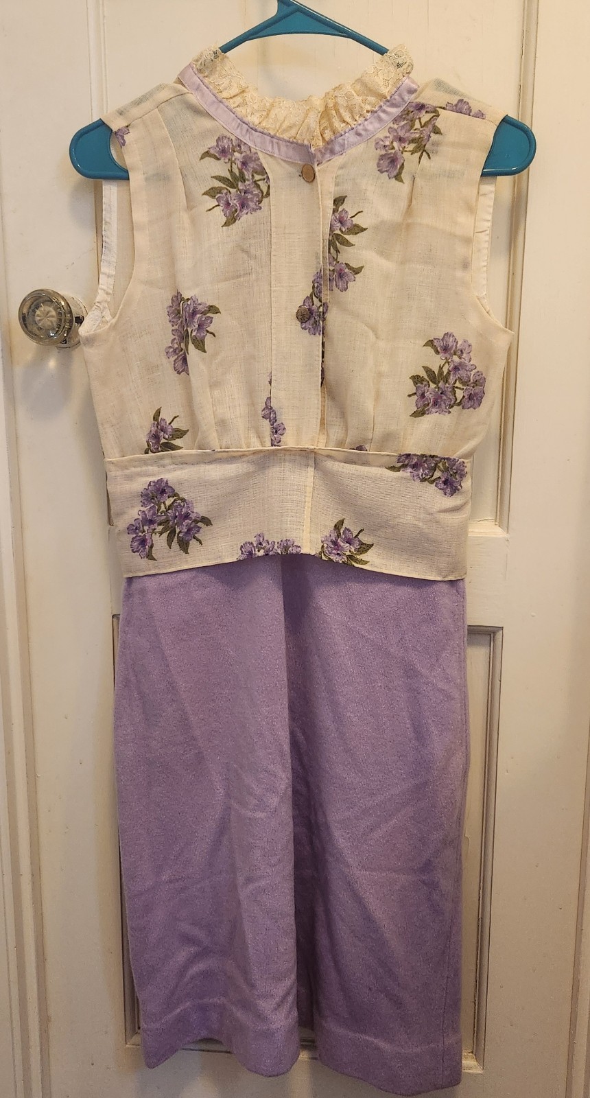 Vintage Handmade Sleeveless Cream & Lavender Cottagecore Style Women&rsquo;s Dress