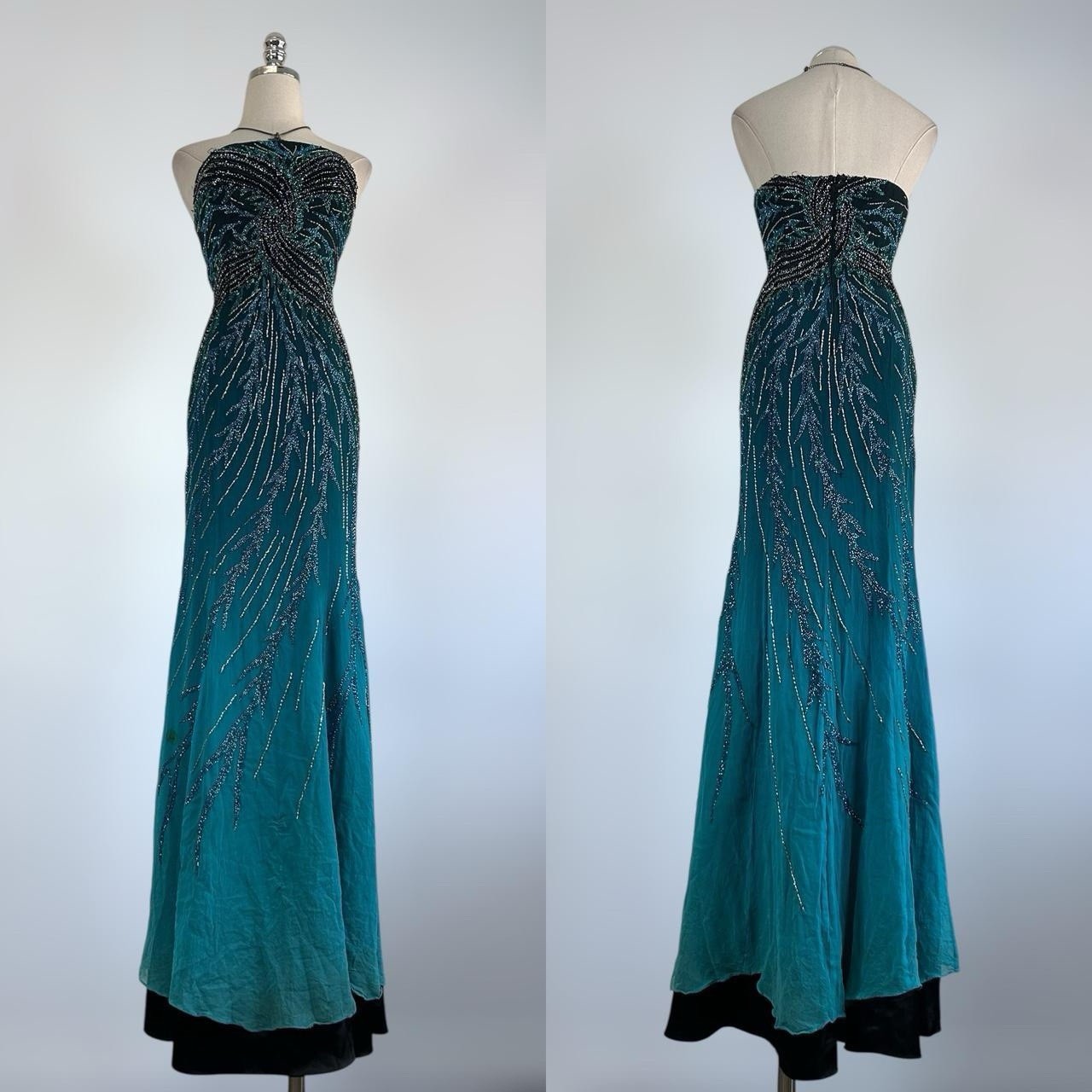Vintage 90s Y2k Fully Beaded 100% Silk Mermaid Fairy Strapless PROM Dress