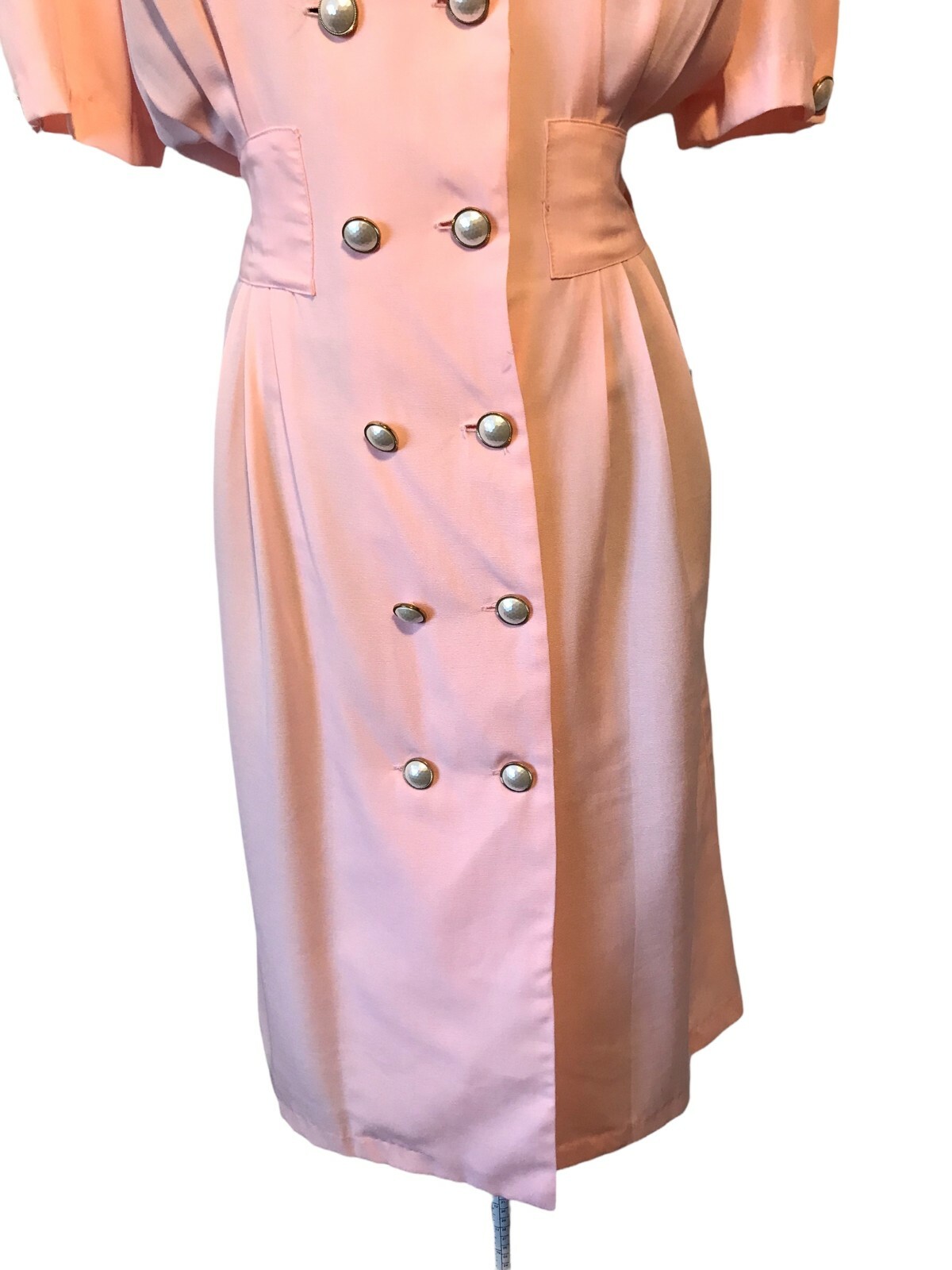Womens Vintage Spring Easter Church DRESS Pink Button Front Wide Shoulder NWT 12