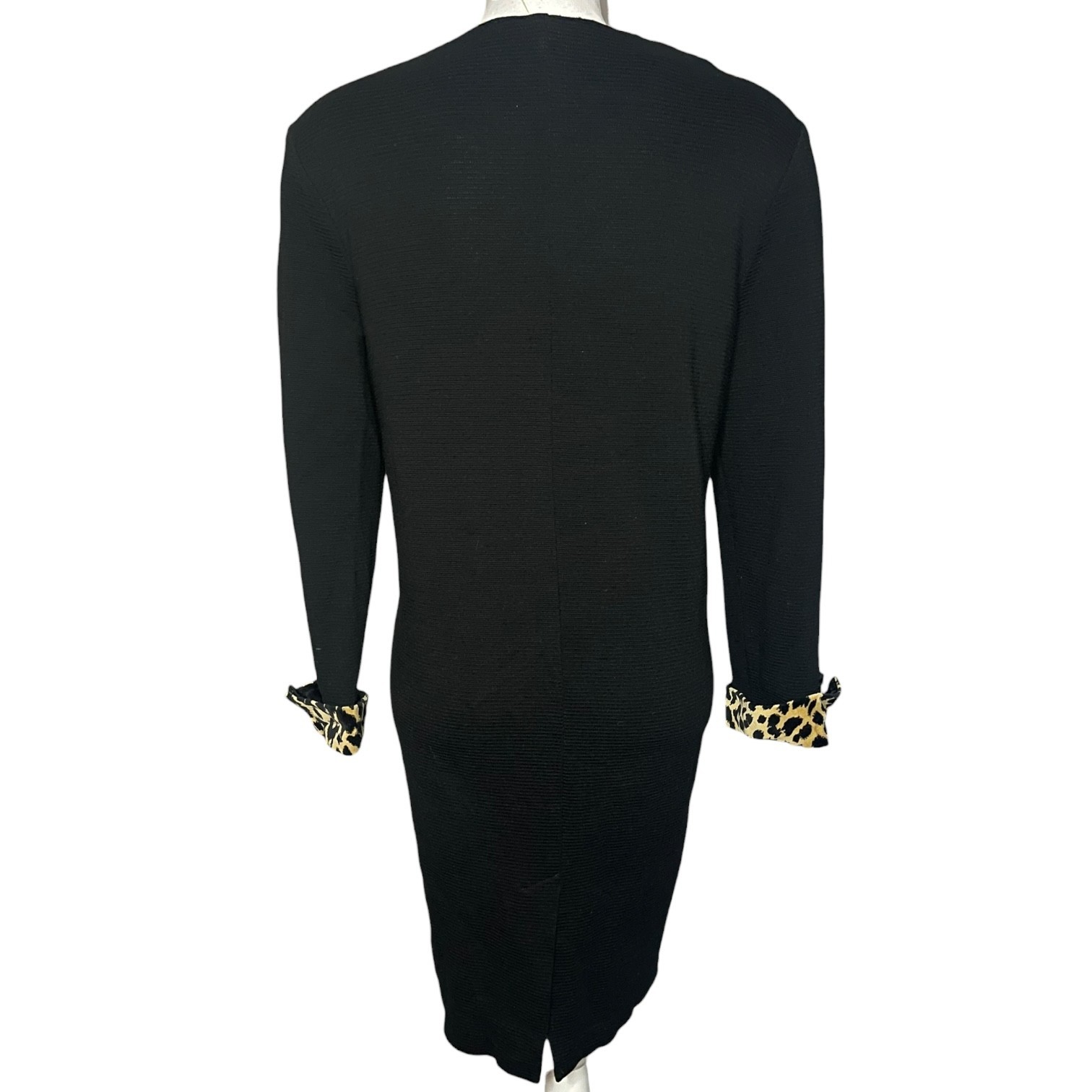Vintage Stuart Alan Size 10 Black Leopard Dress Button Classic Cocktail Modest
