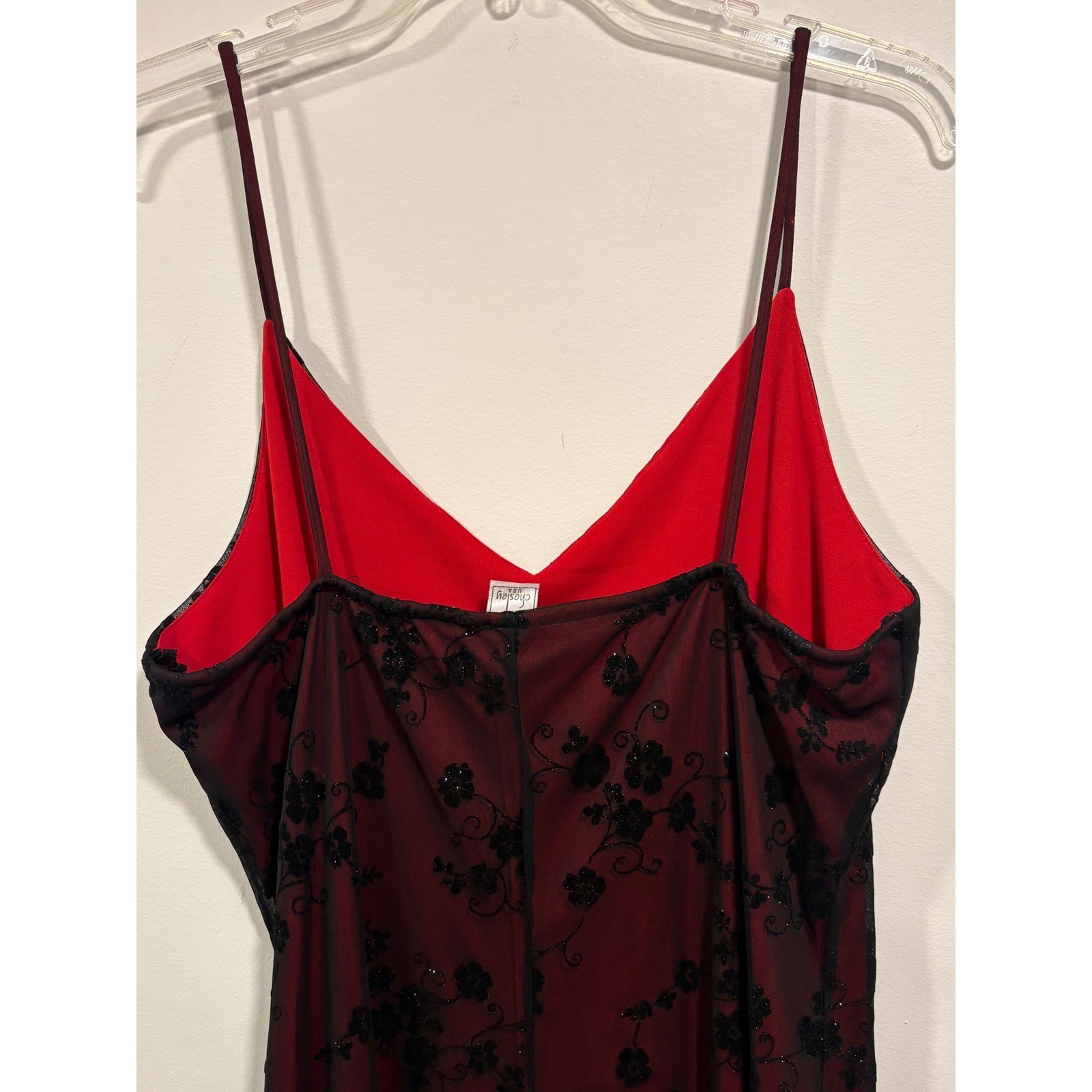 Chesley Red/Black Floral Slip Dress Women&rsquo;s XL Vintage Y2K Evening Cocktail