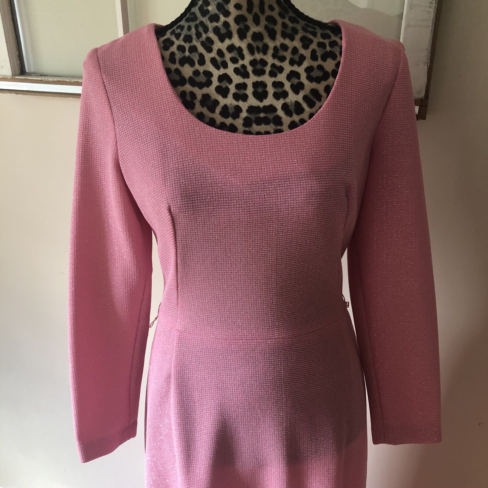 Vintage 1970s Alfred Werber Full Length Dress Long Sleeves Pink Gold Thread 12