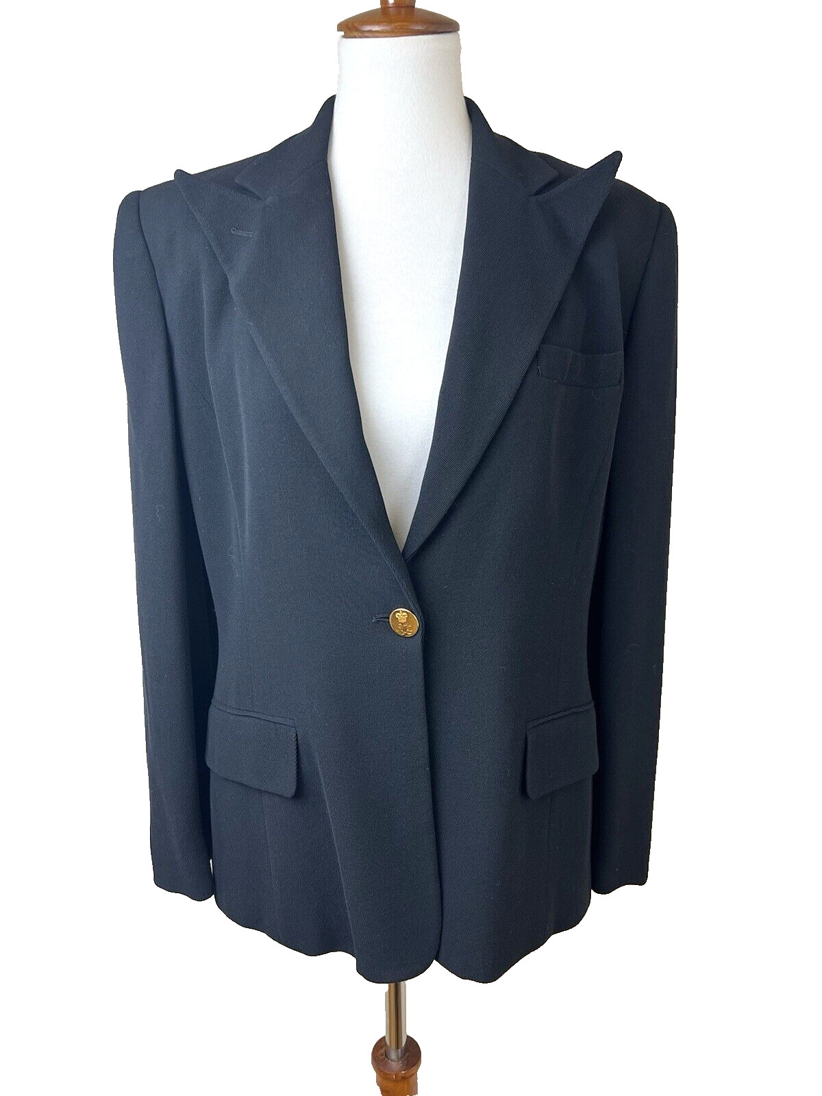 Vtg Ralph Lauren Sz 10 Womens One Button Blazer Jacket Worsted Wool/Rayon Blend