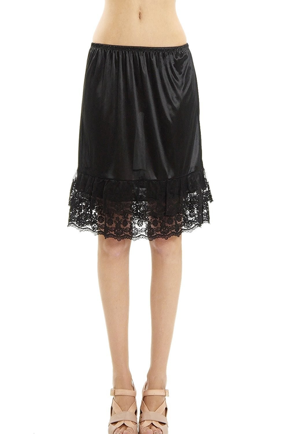 Melody Black 21&Prime; Half Slip With Double Lace Ruffle Skirt Size Small
