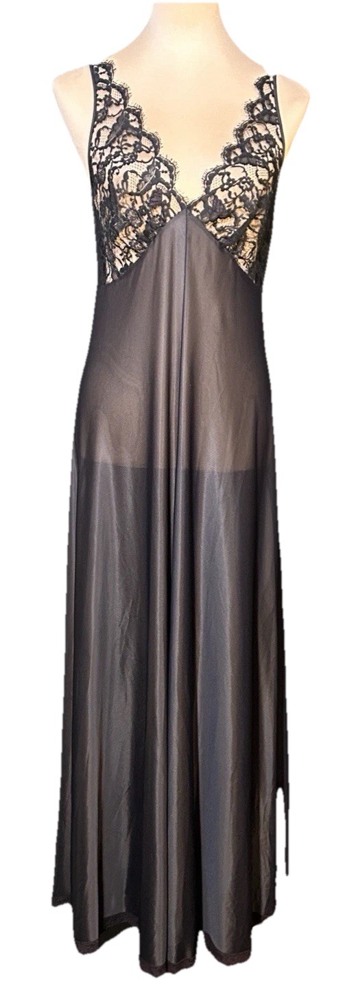 Sexy Lucie Ann of Beverly Hills Black Nightgown Rare Lace Plunging Back Size 36