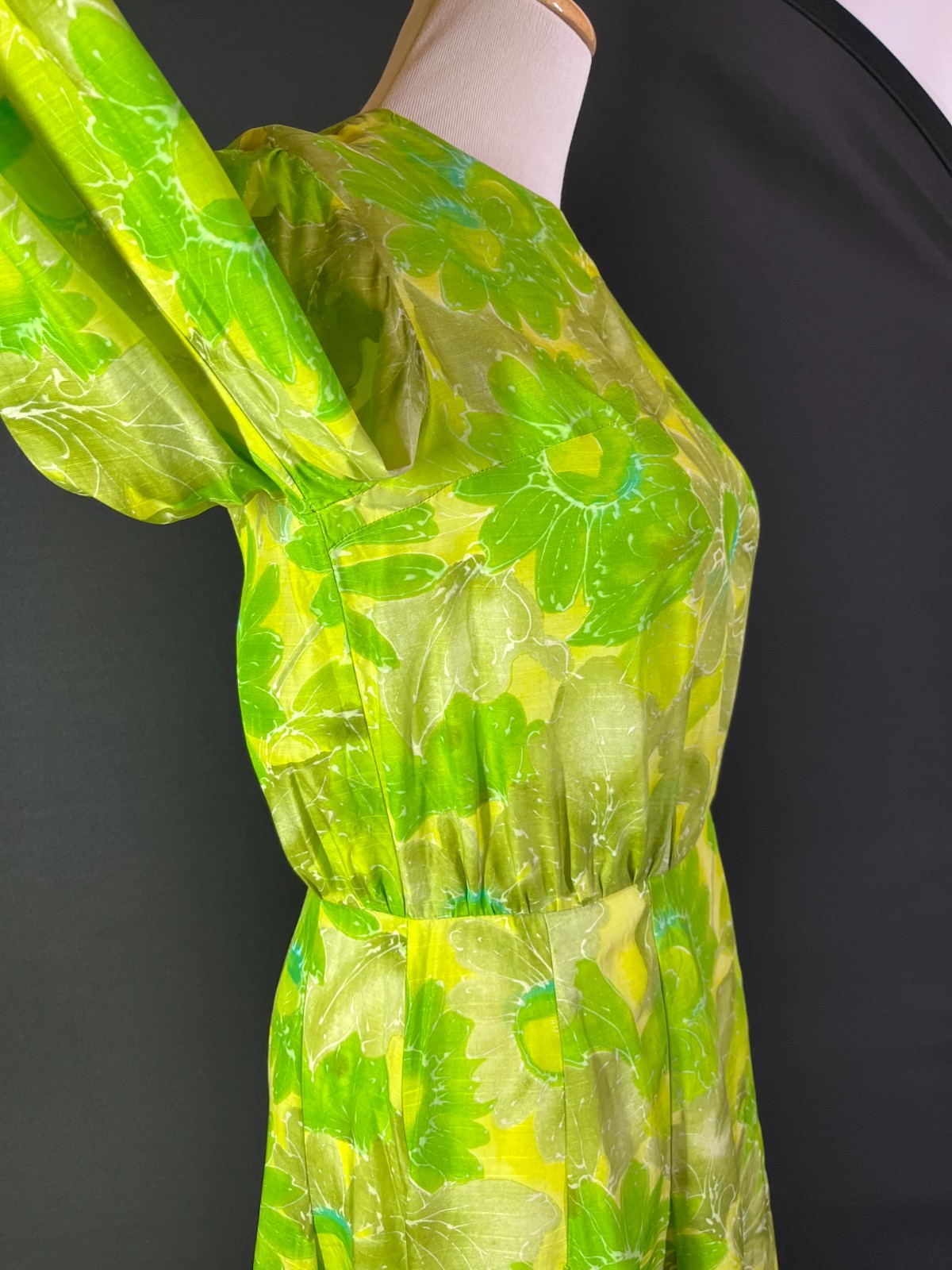Vintage 60s or 70s Homemade Floral Dress Lime Green Floral