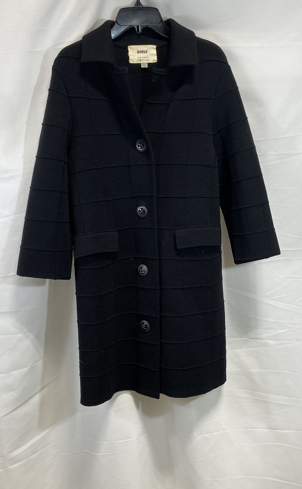 Vintage 70s Dorce for LeRoy Knitwear Women&rsquo;s Black 100% Wool Knit Coat Sz S