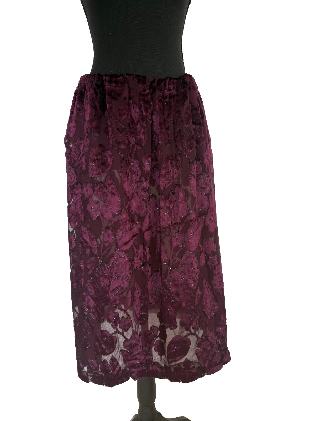 VTG 1977 Oscar de la Renta Burgundy Devoré Tassel Blouse & Skirt Set
