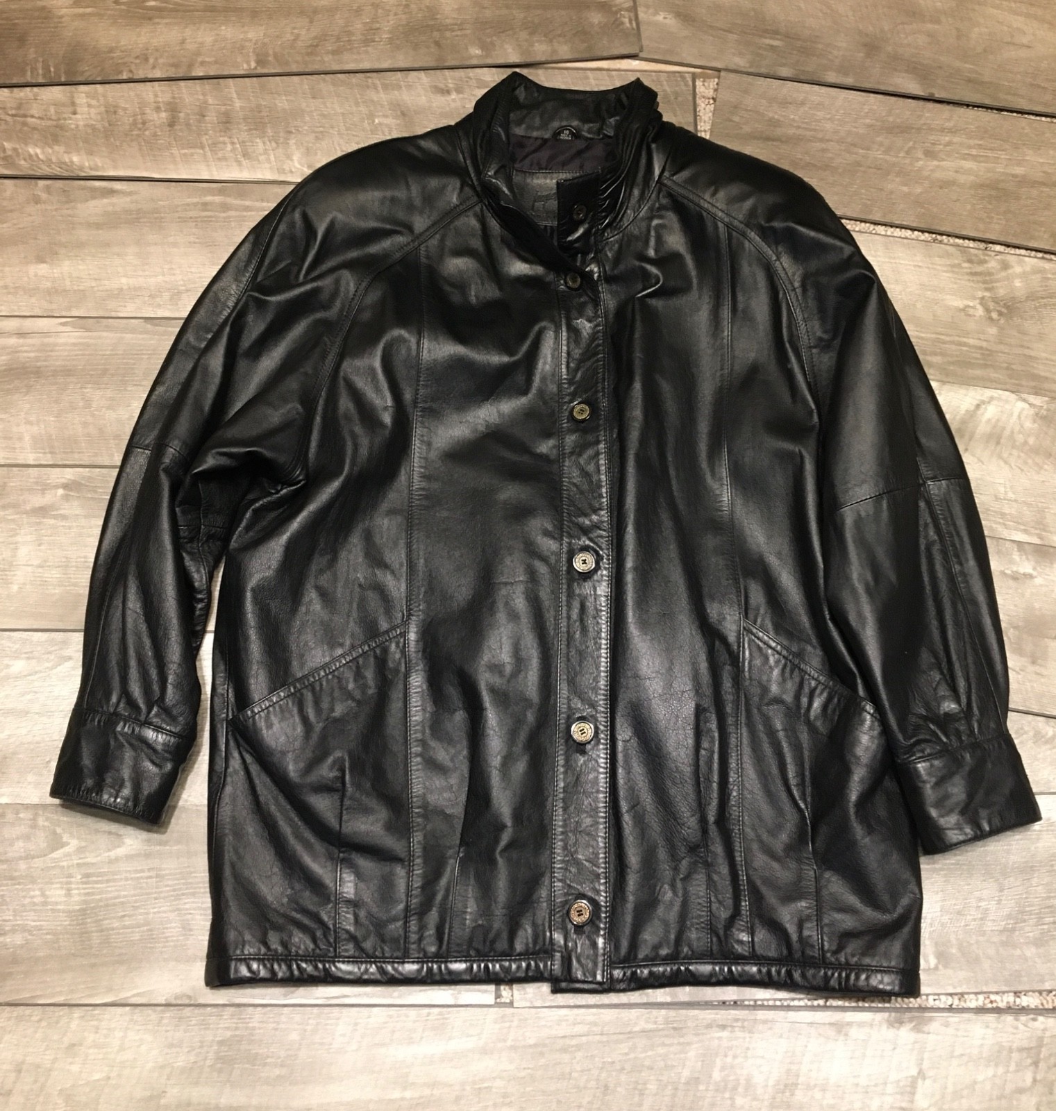 Womens Jacqueline Ferrar Riding Leather Bomber Button Front Coat Jacket Size 14