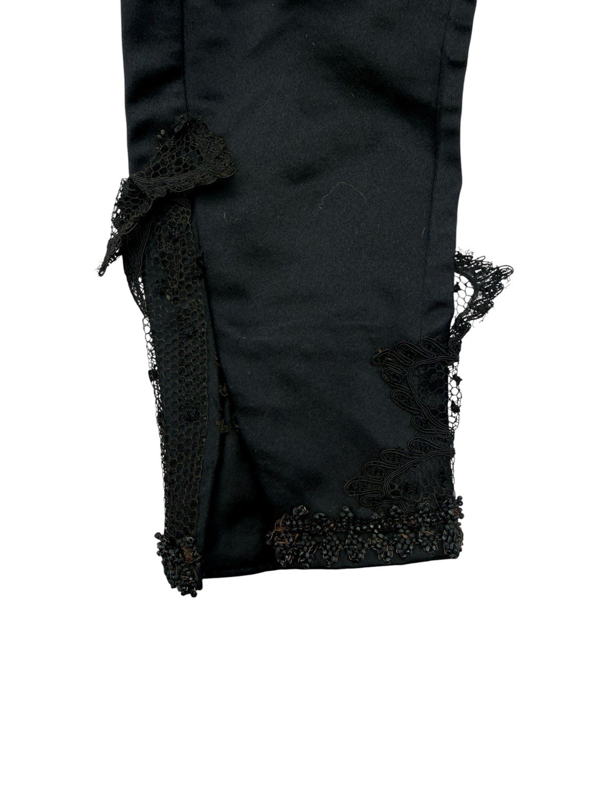 Antique 1890s Victorian Mourning Bodice Jet Black Beaded Boned Lace Top Jacket