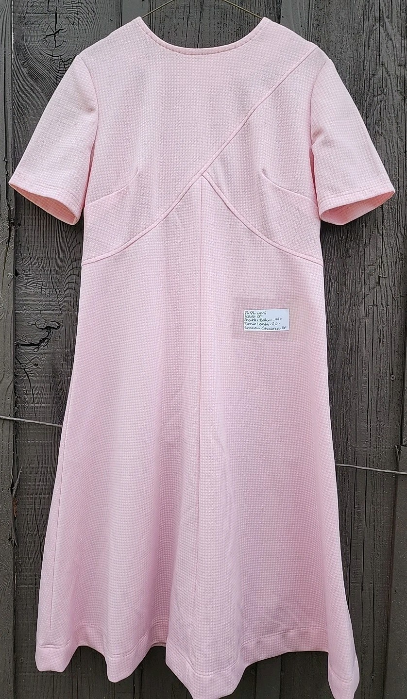 70s Handmade Pink Houndstooth Double Knit Polyester Dress – Womens XL-1X Vtg