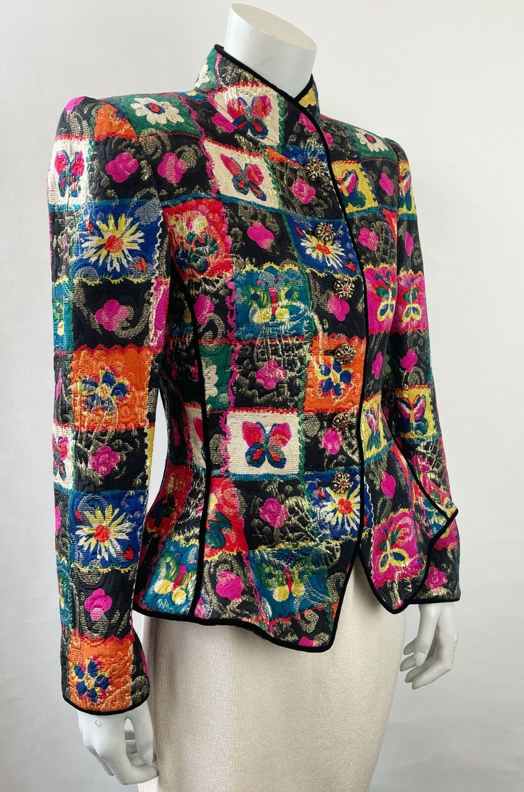 EMANUEL UNGARO Vintage 6 Butterfly Jacket Embroidered Buttons 1990&rsquo;s Small Rare