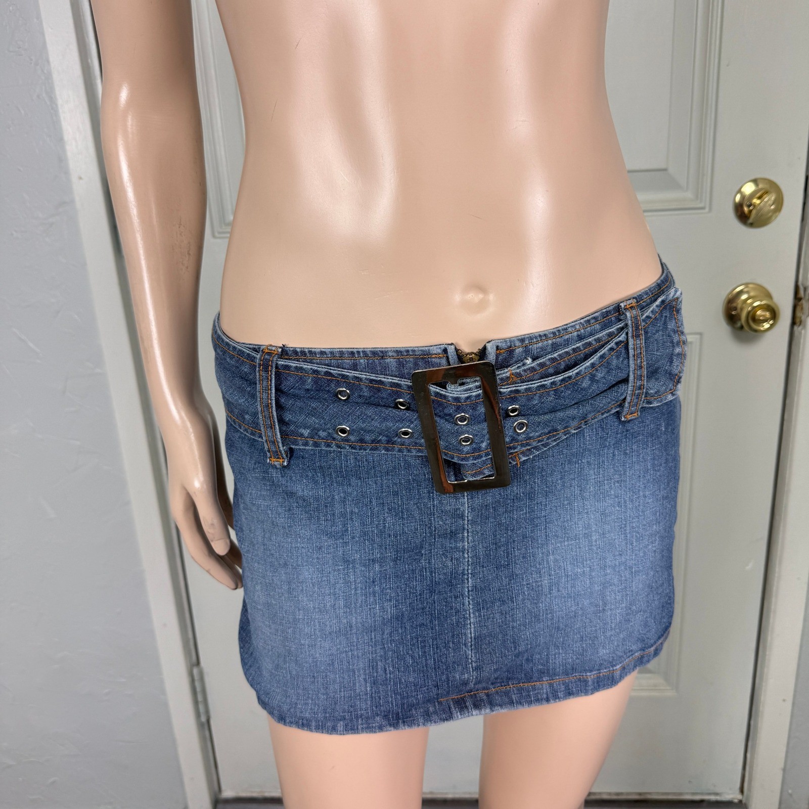Vintage Y2K Forever 21 Skirt Small Cotton Cargo Pockets Denim Low Mini Belt Z21