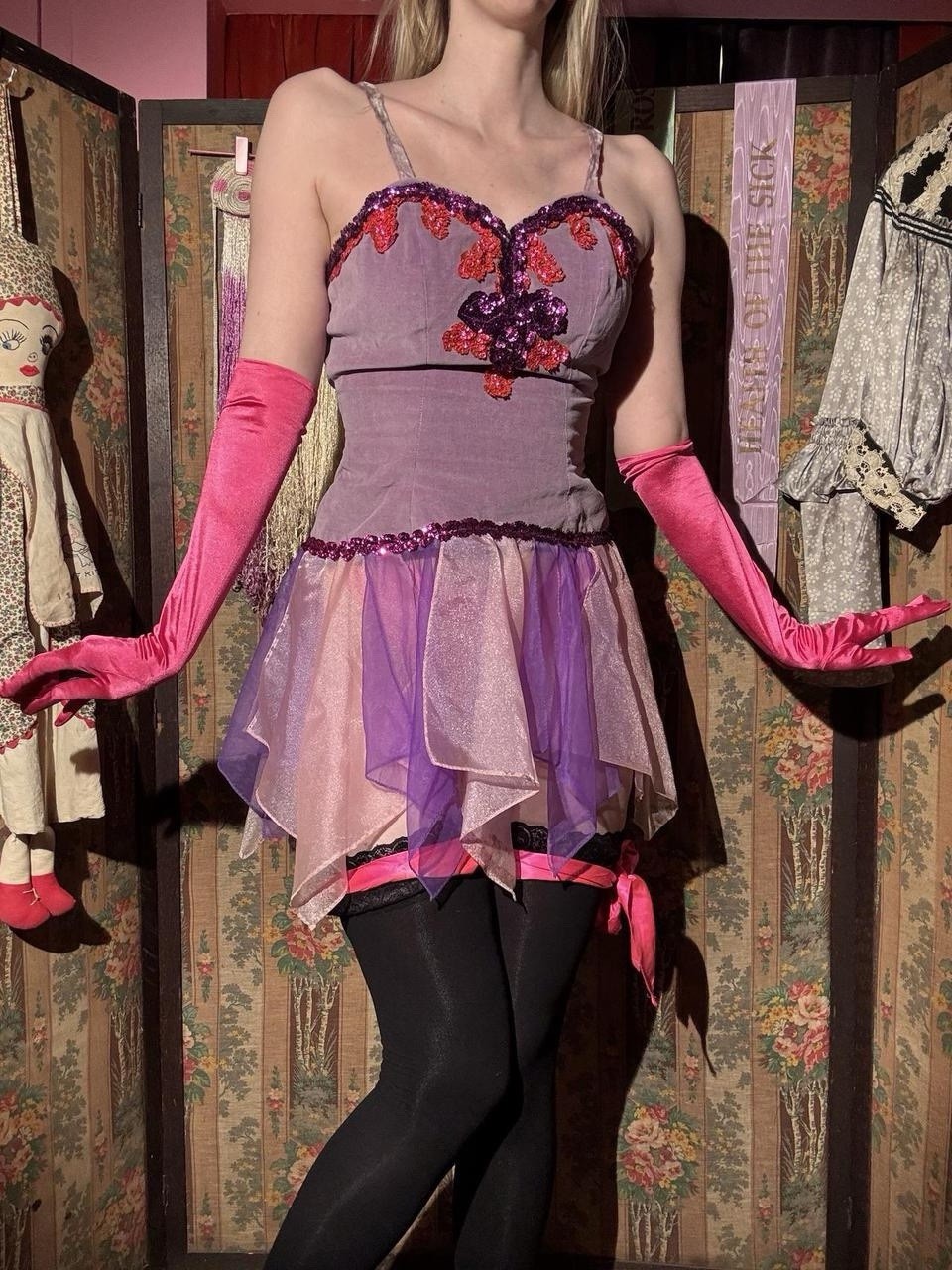 1960s/70s Lavender Velvet Sequin Stage Costume Dress, Size S-M