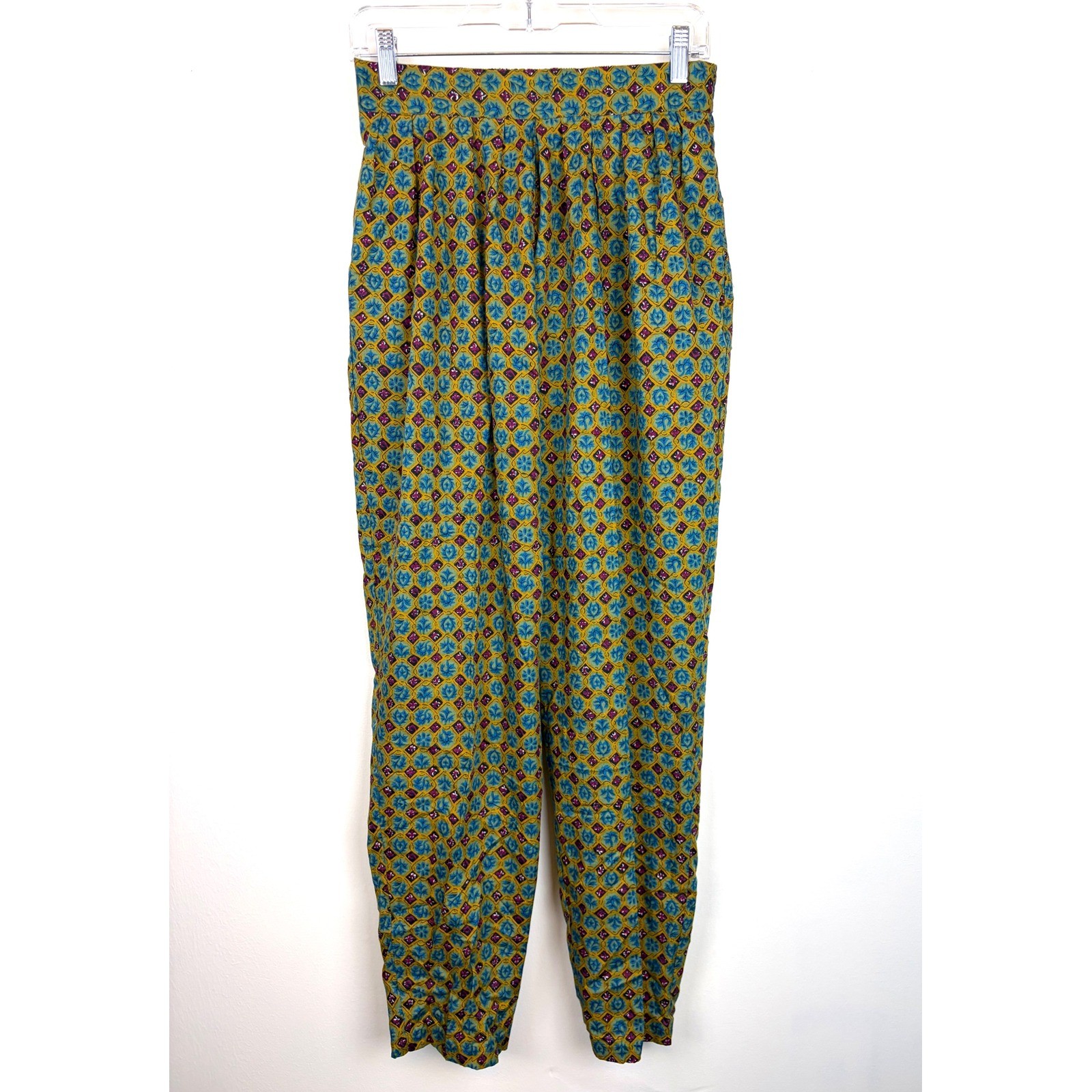 Grand Nouveau Vintage Tapered Pants Large Blue Boho Geometric High Waist 80s