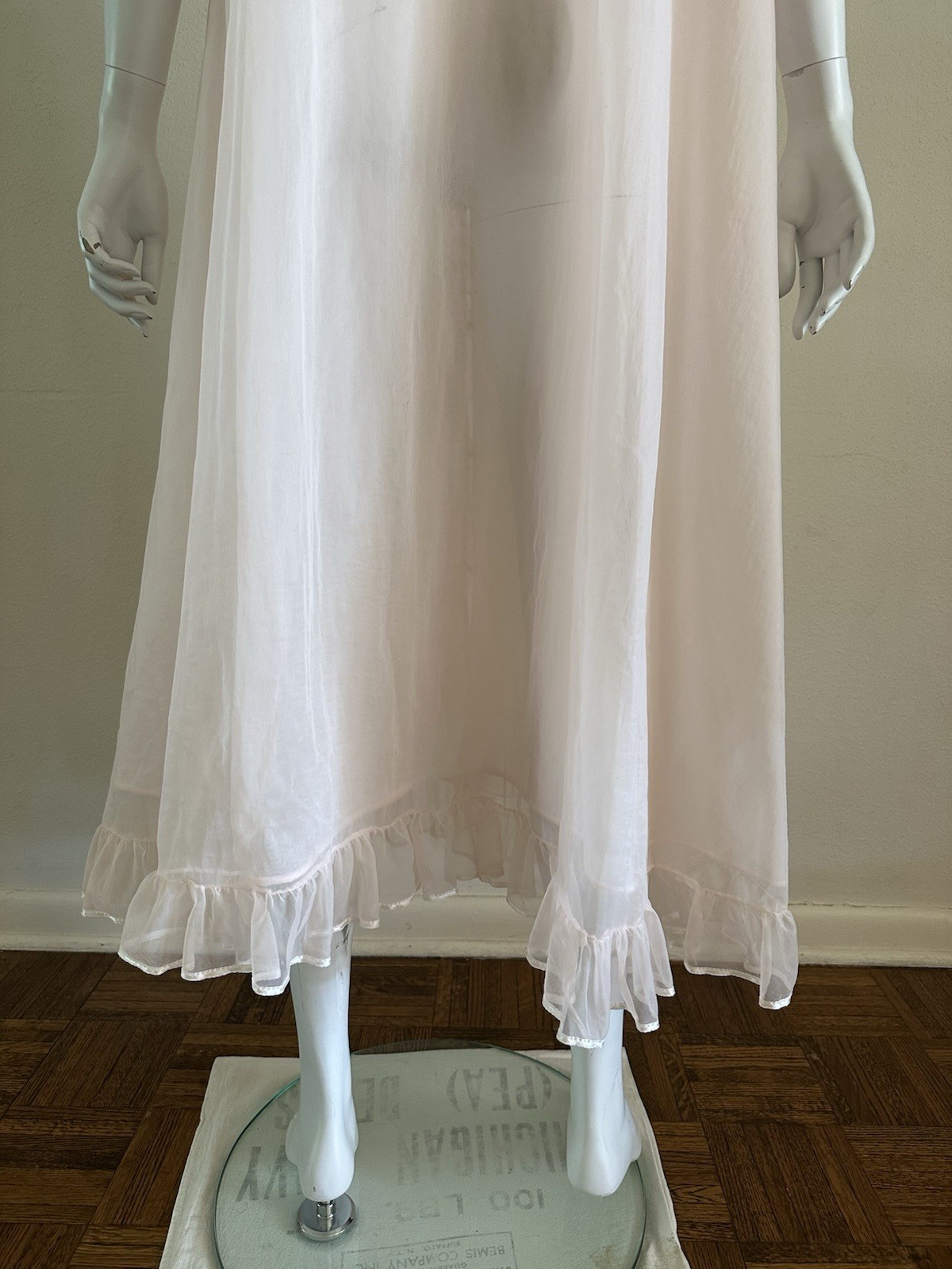 1960s Miss Elaine Pink Sheer Nylon Peignoir Robe Ruffle Front Double Layer VTG