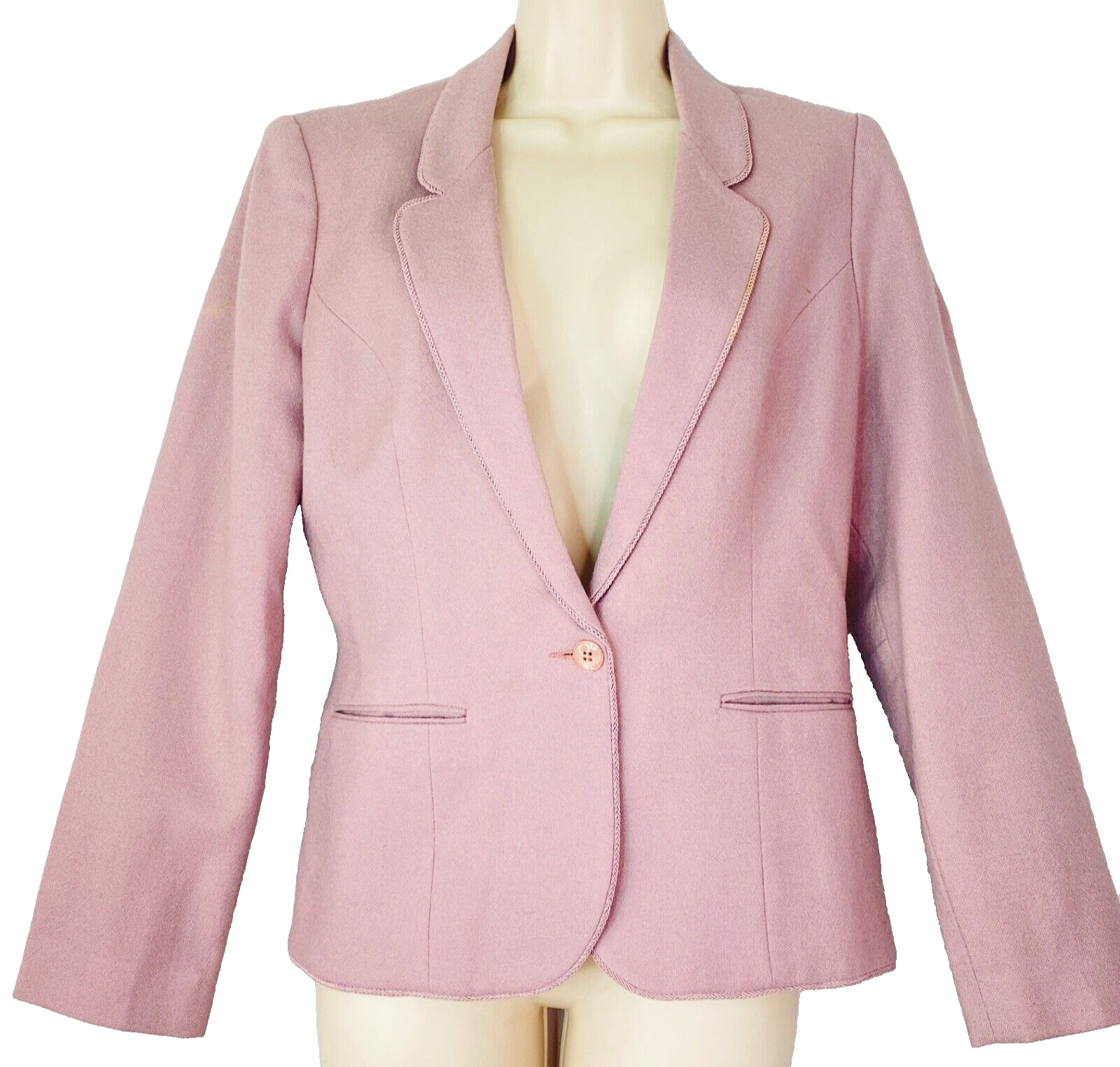 Vintage 1970s mauve dusty pink wool blazer jacket, women&rsquo;s fall pockets 1980s S