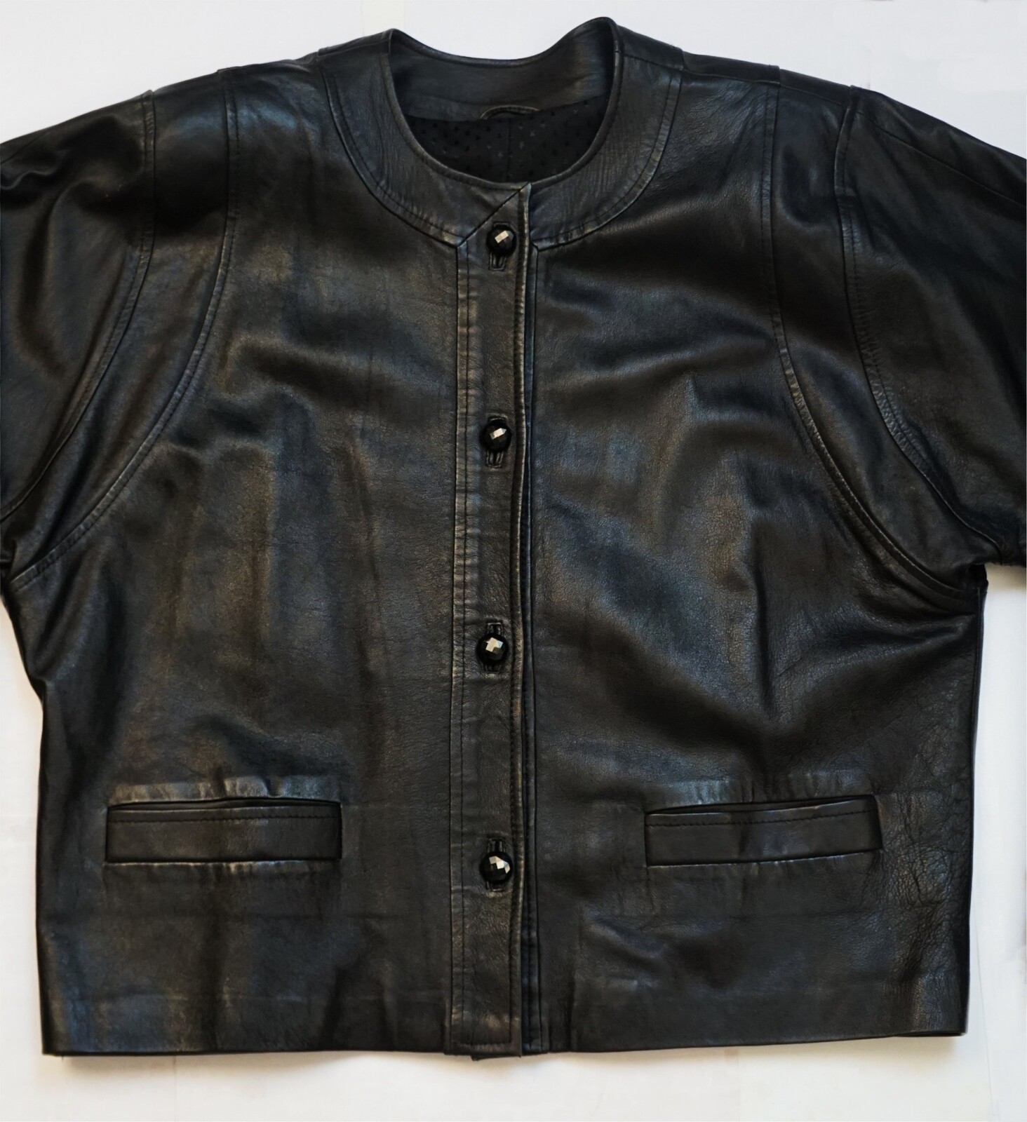 Vintage 80s PARRI&rsquo;s Dolman Sleeve Black Leather Jacket 46 US 10