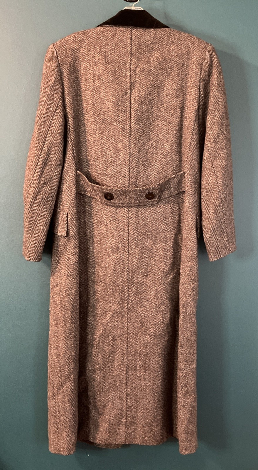 VTG Penguin M. Liman Co. Long Wool Herringbone Coat Womens 6 Velvet Collar EUC