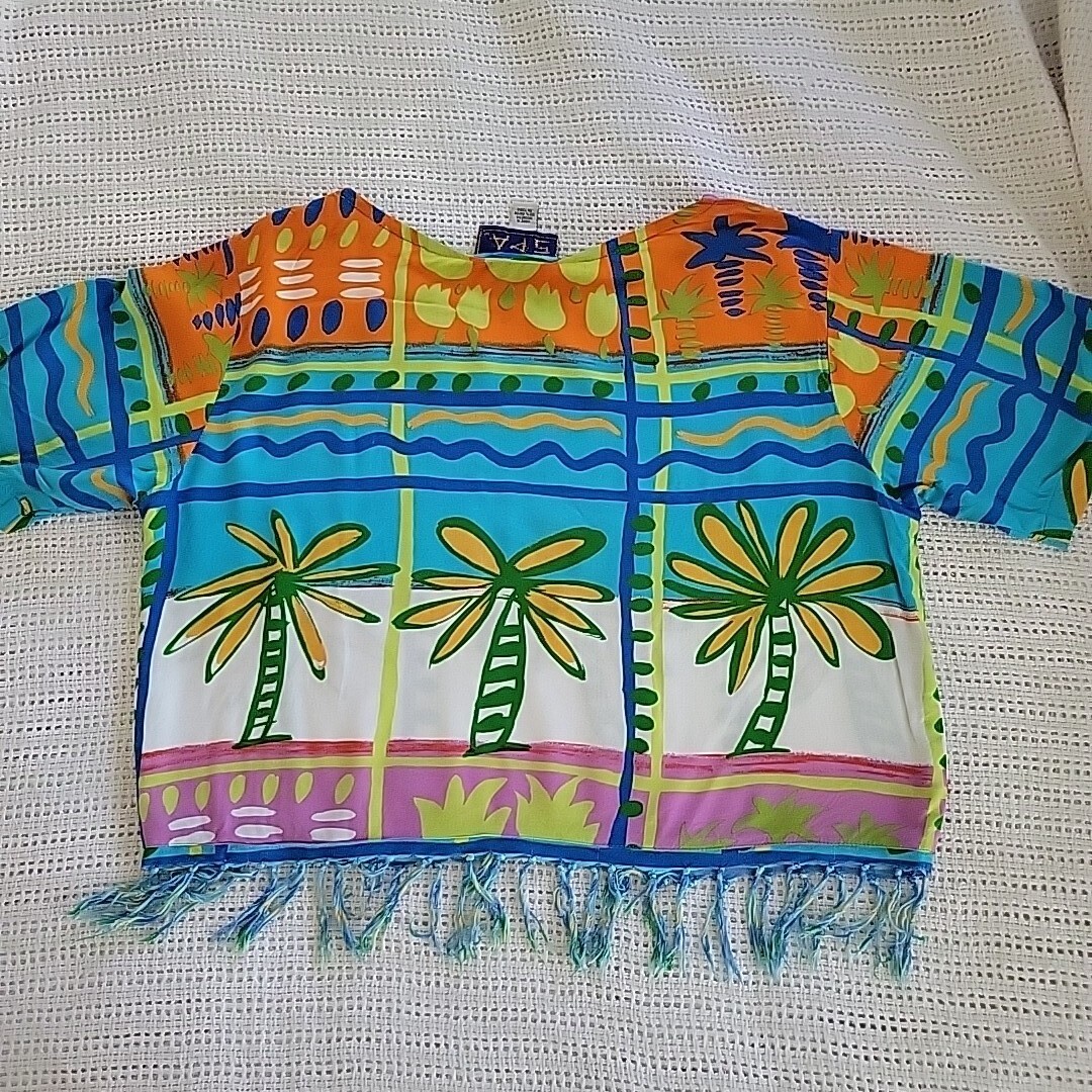 Vintage SPA Crop Top Sz Med-Lg-Hawaiian Beaded-Embellished Fringed-Art to Wear