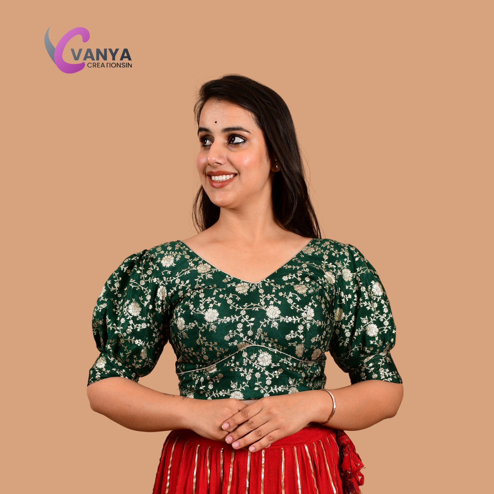 Banarasi Brocade Handcrafted Sari Blouse V Neck Top for Women Backless Luxurious