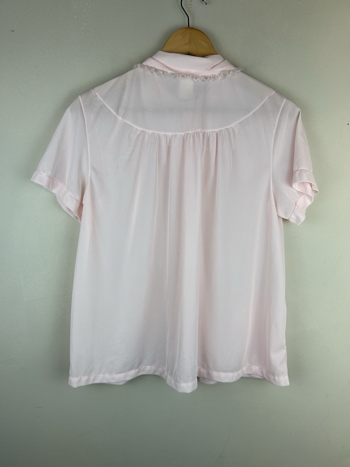 VTG Phil-Maid Pink Sheer Button Up Sleep Shirt Embroidery Nylon Sz 38 Feminine