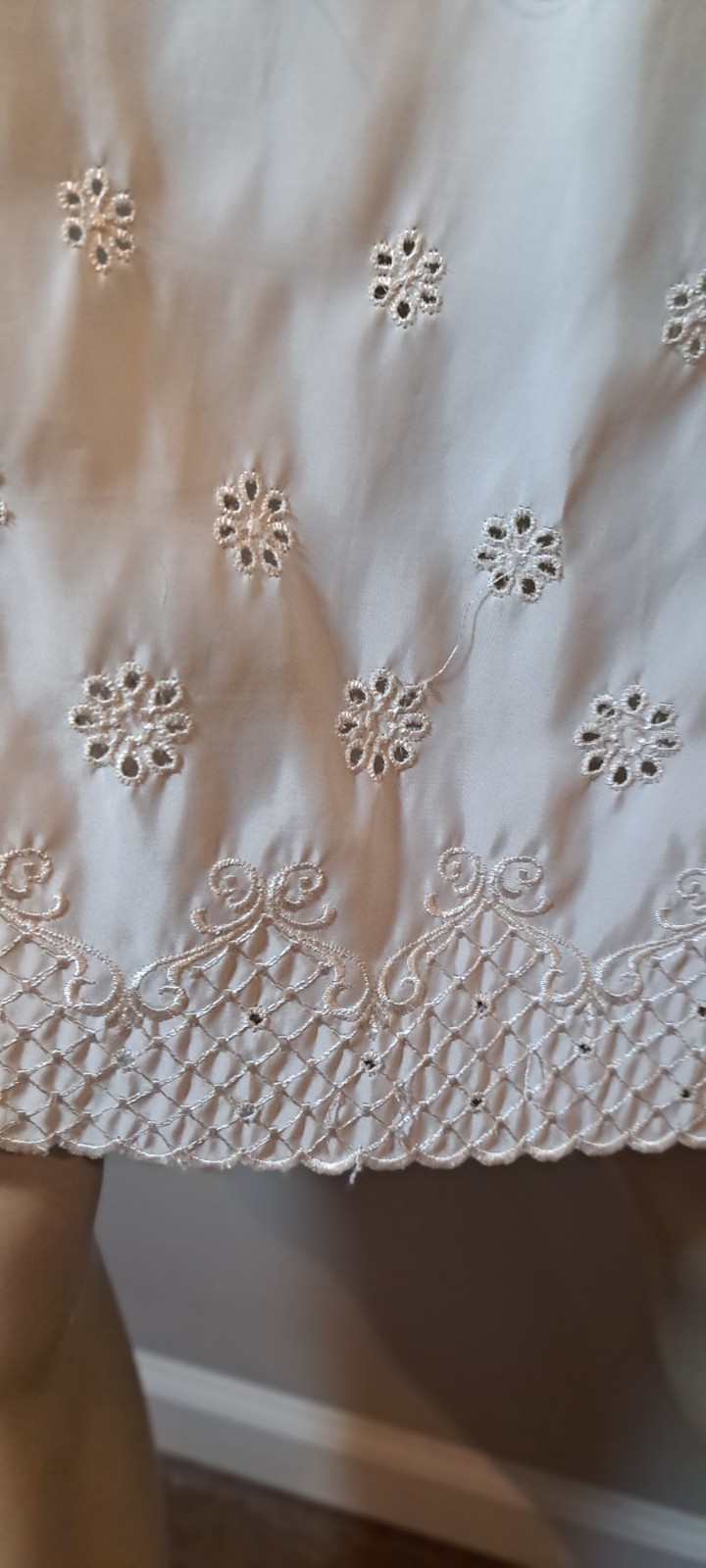 60s Vtg Xs S Taffeta Poly Nylon Blend White Half Slip Eyelet Embroidered Lace