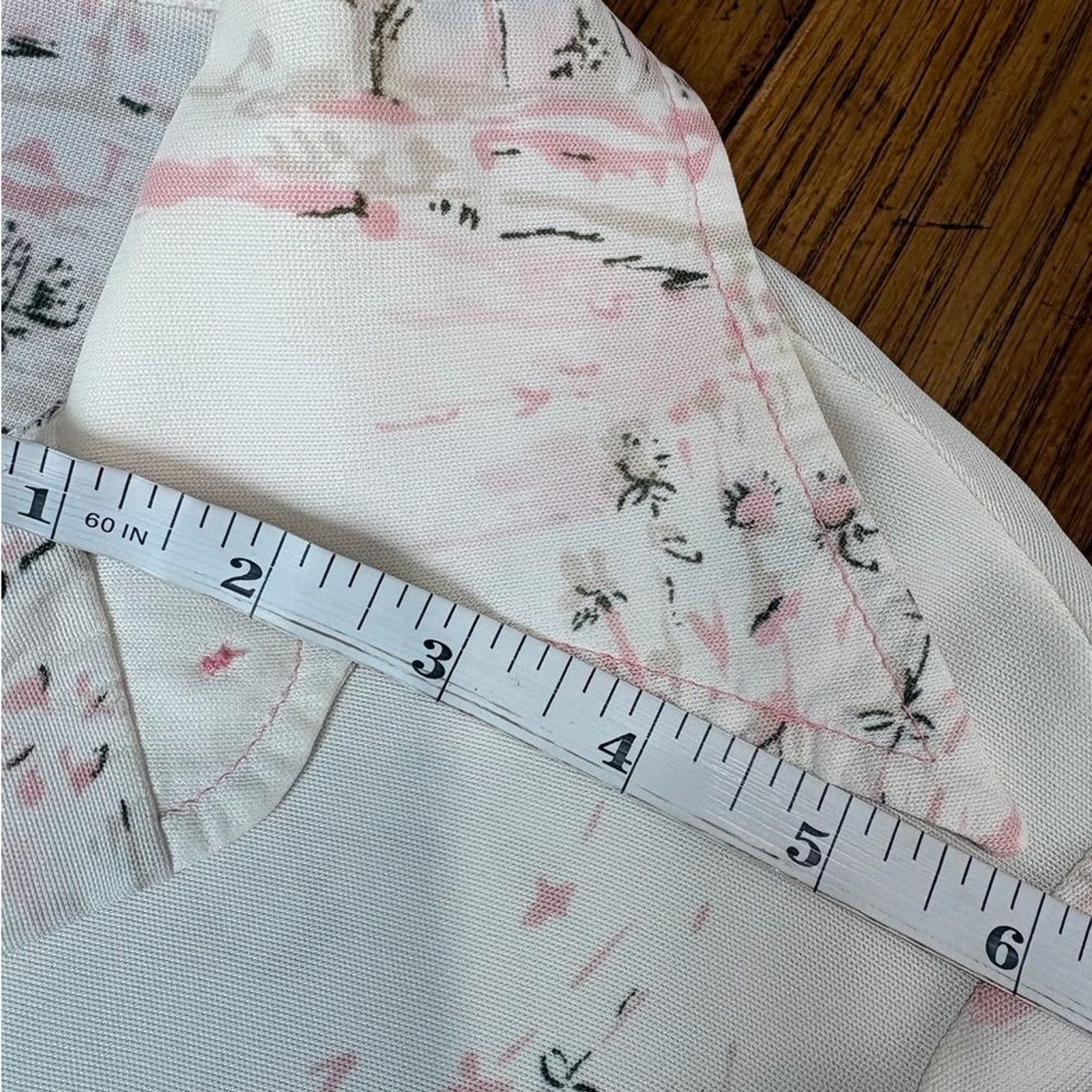 Queen Casuals Ivory Pink Abstract Print 70s Dagger Collar Button-Up Blouse
