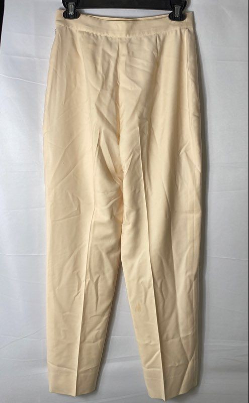 Vintage 90s Chanel Women&rsquo;s Cream Wool Silk Lined Tapered Trousers Pants Sz 38