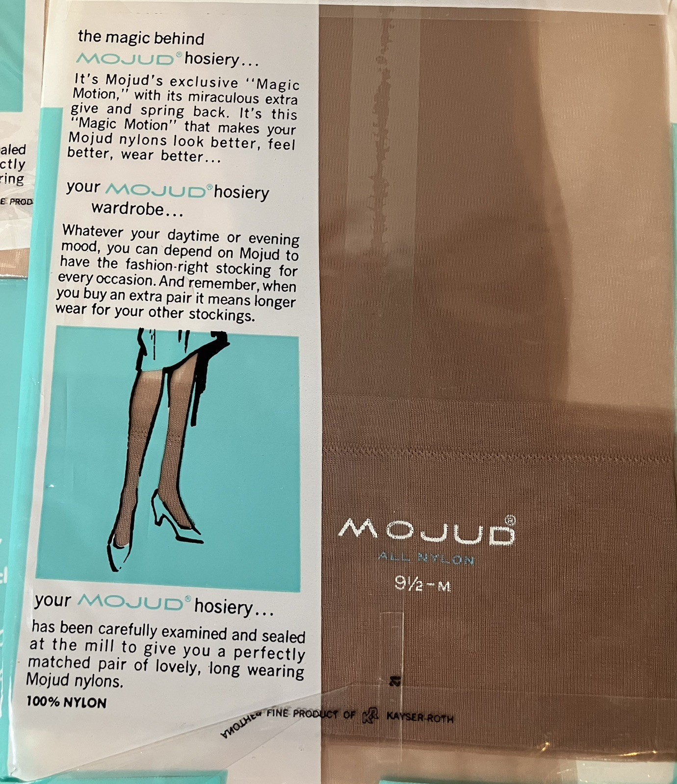 5 Pair VTG FLAT KNIT MOJUD MAGIC MOTION NYLON STOCKINGS GARTER HOSIERY 9 1/2×32”