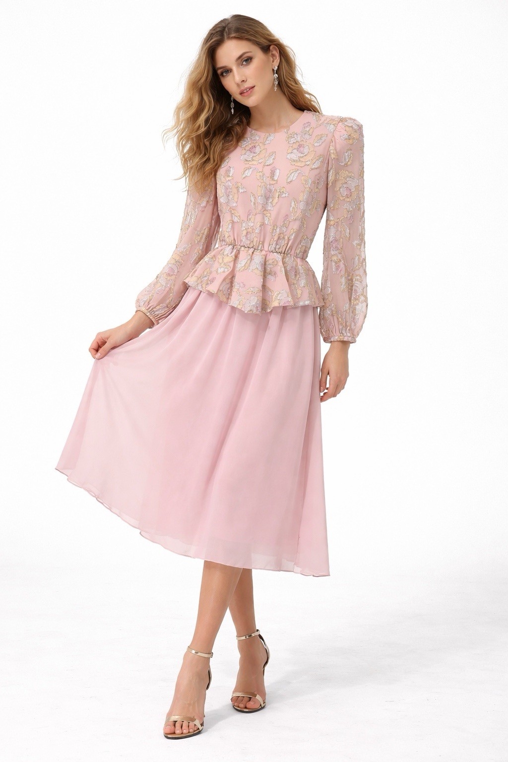 vintage 80s PATRA dress metallic pink XS party cocktail formal floral sheer