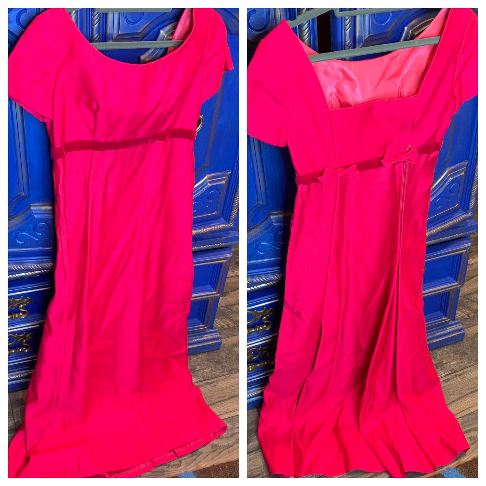 VTG 60s Lorrie Deb Dress Bright Pink Prom Princess Bows Bridgerton Sz Small