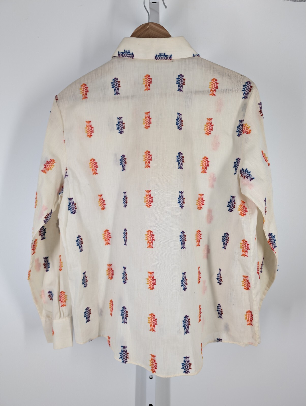 Vintage 70s Embroidered 3D Multicolor Boho Allover Print Disco Shirt Take #1 44&Prime;