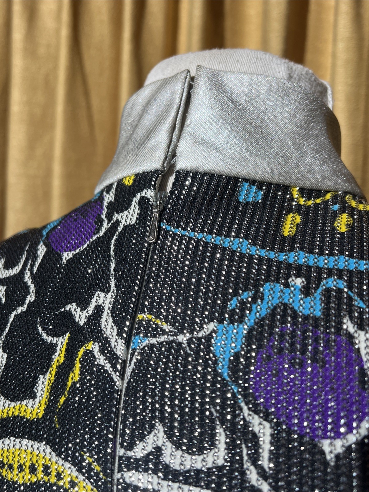 Vtg 1960s Liquid Silver Psychedelic Space Age Disco Maxi Dress With Bell Sleeves