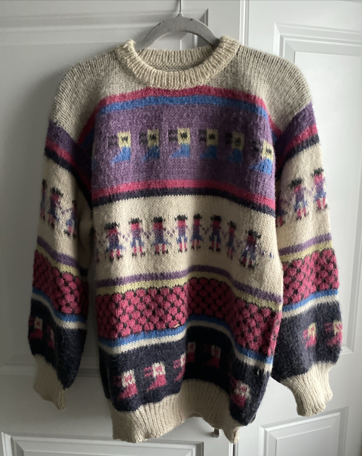 VTG Peruvian Alpaca Folk Hand Knitted Sweater Llama Peru Large Adult Unisex