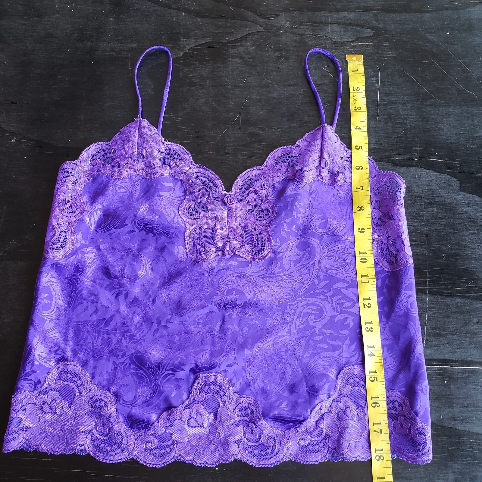VTG 80s Camisole S Purple Satin Lace Colorful Vamp Club Boho Coquette Festival